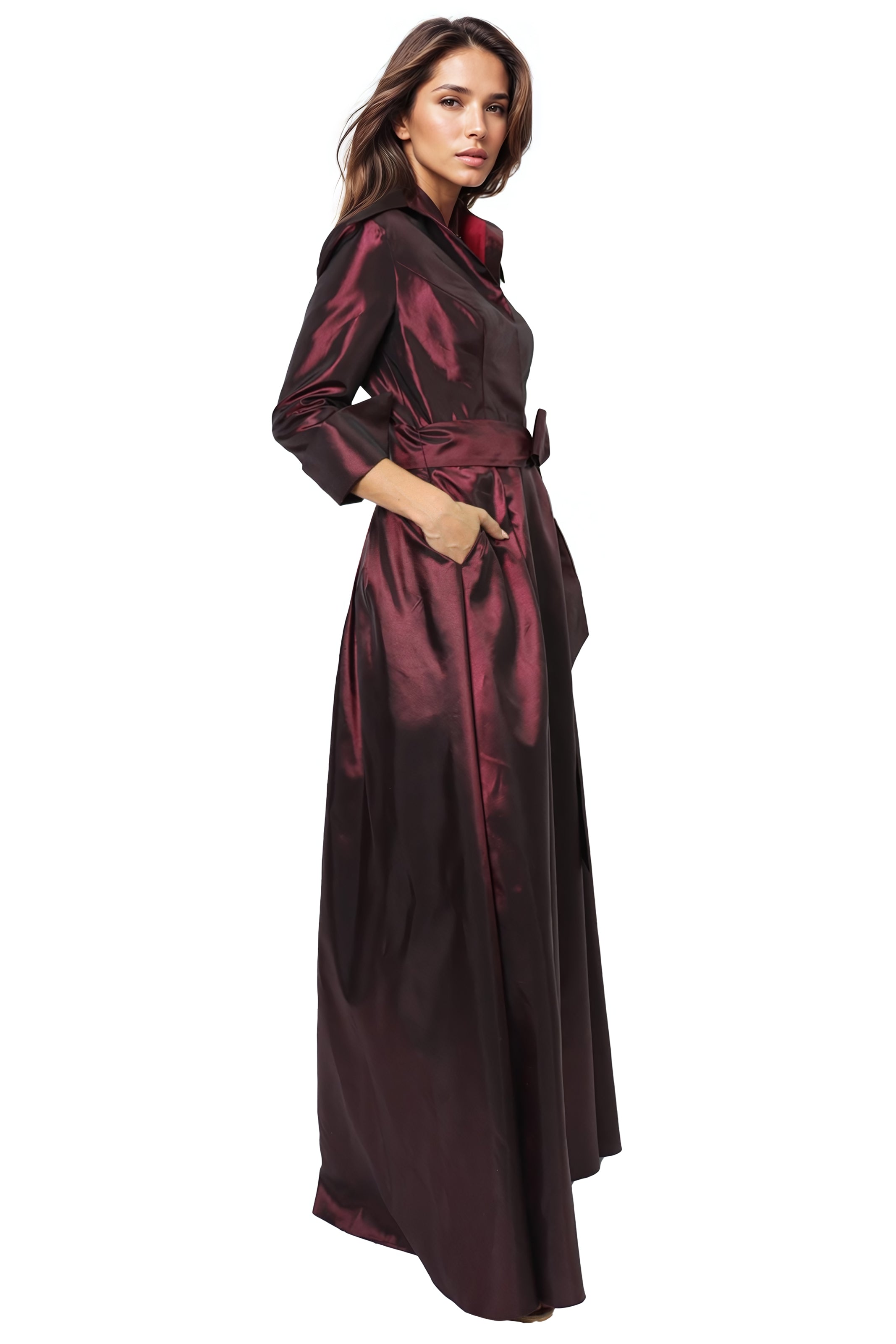 Belted A-Line Taffeta Gown Gown Rene Ruiz Collection