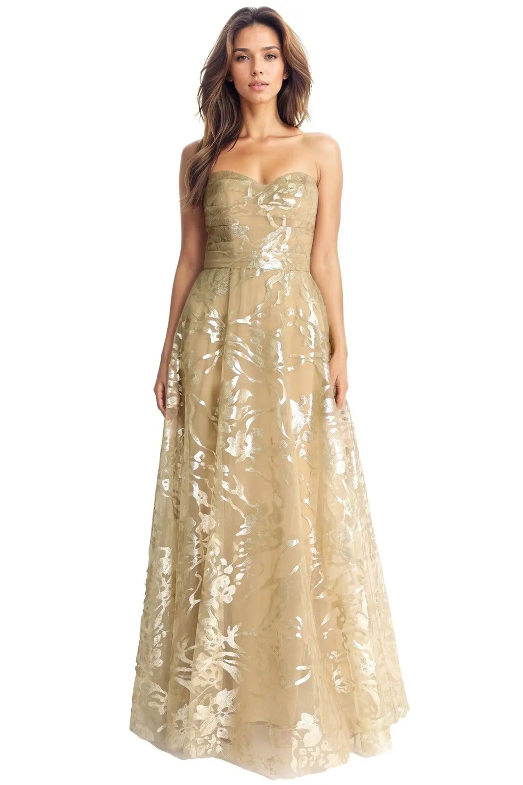 Strapless Sequin Tulle Gown Gown Rene Ruiz Collection