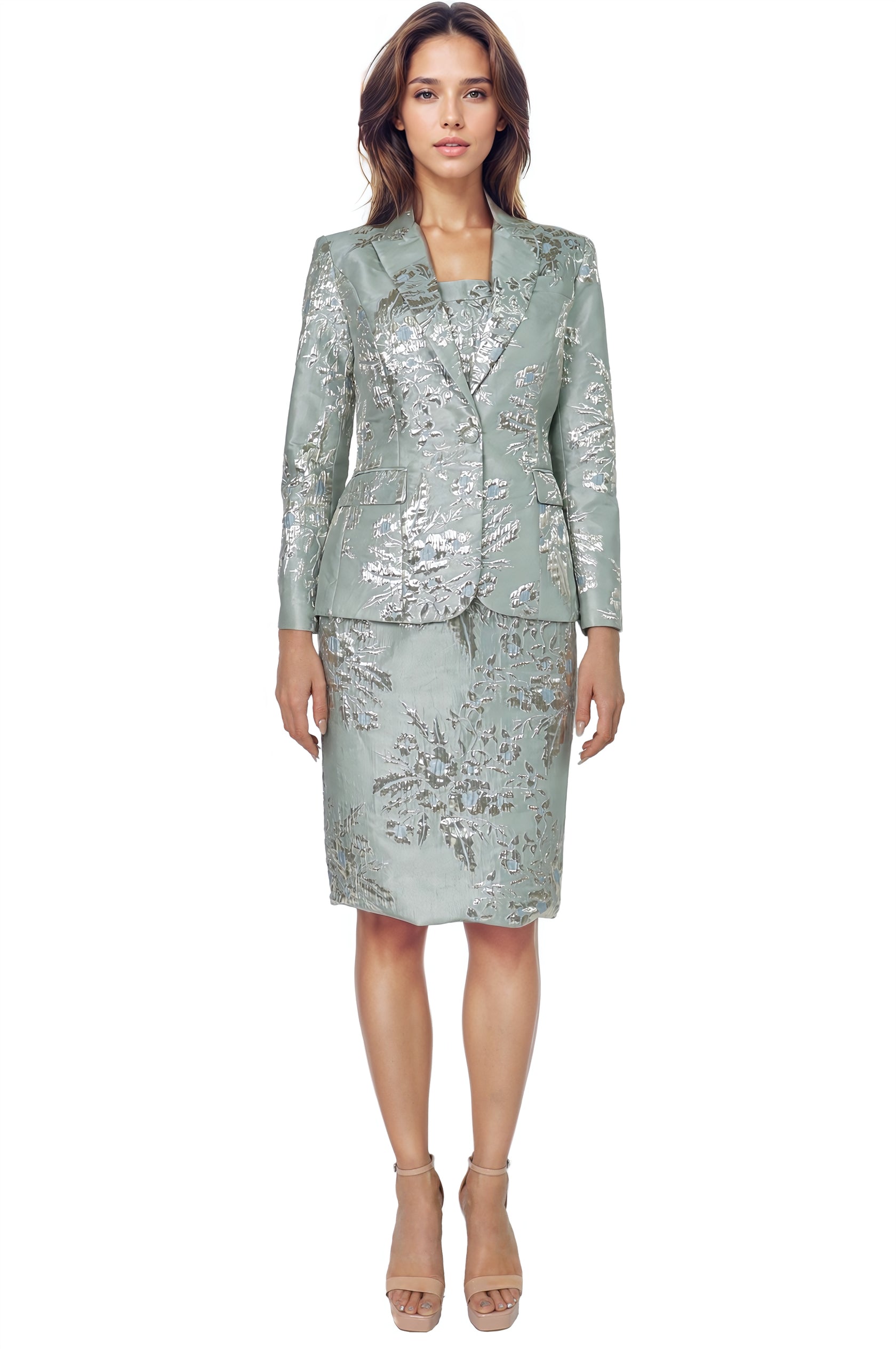 Long Sleeve Brocade Blazer Jacket Rene Ruiz Collection