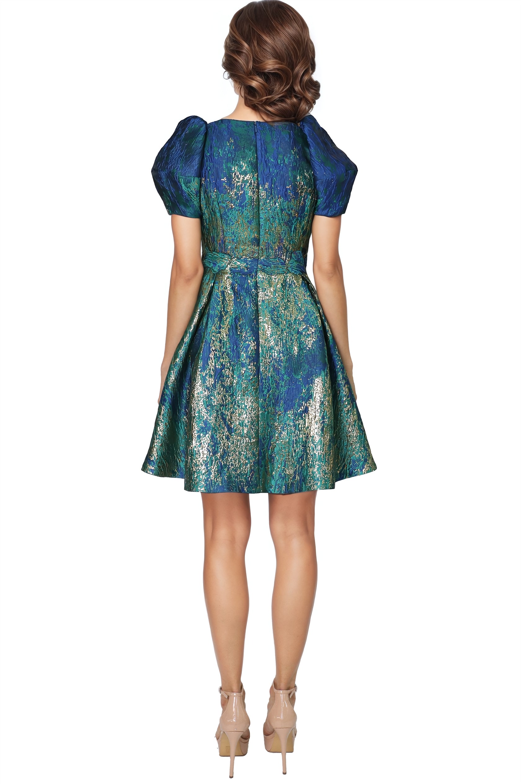 Puff Sleeve A-line Brocade Cocktail Cocktail Rene Ruiz Collection