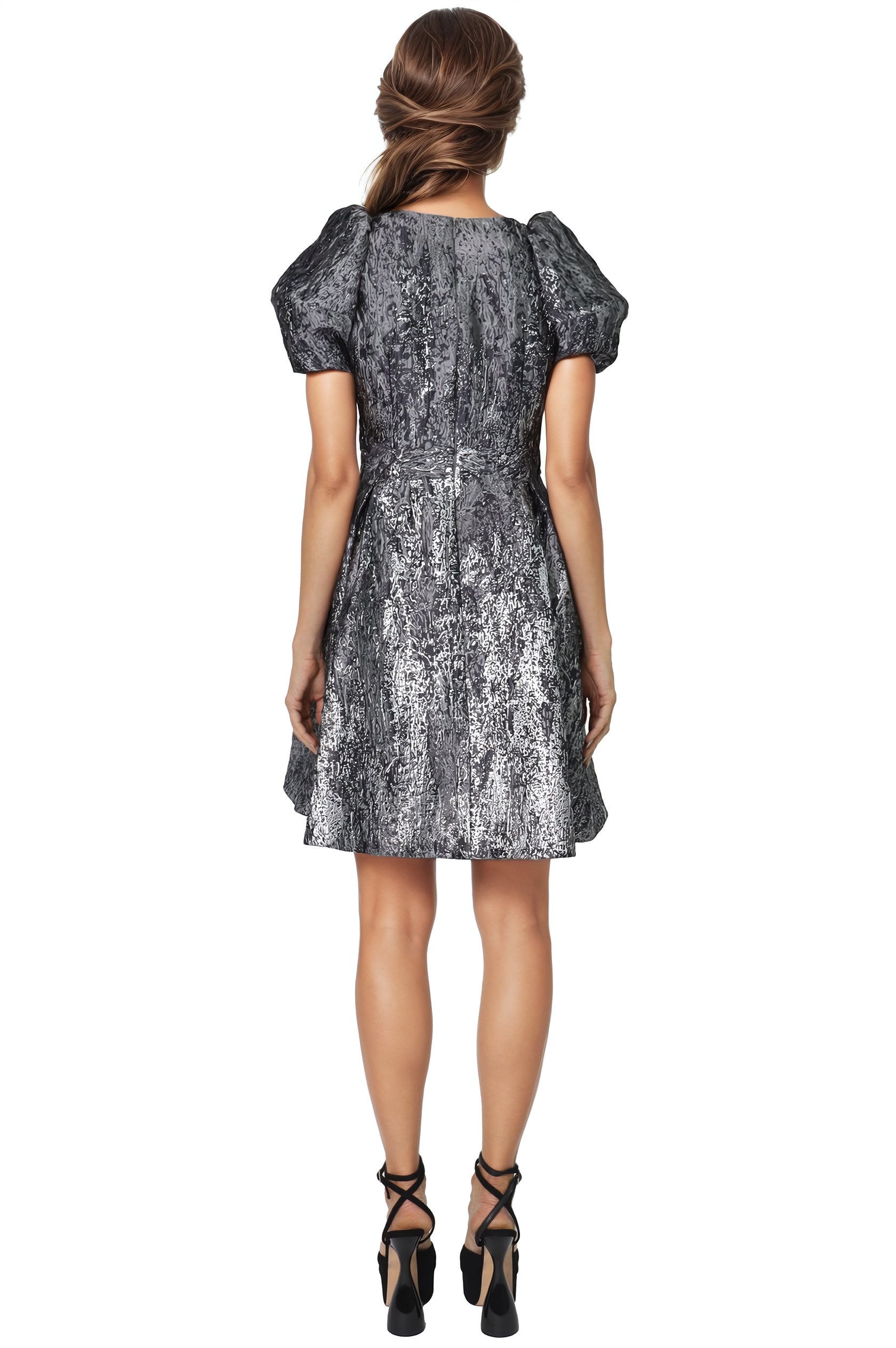 Puff Sleeve A-line Brocade Cocktail Cocktail Rene Ruiz Collection