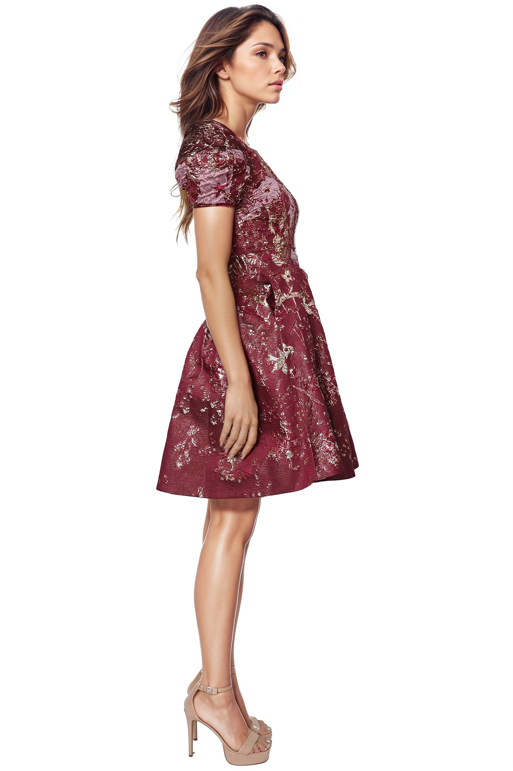 Puff Sleeve A-line Brocade Cocktail Cocktail Rene Ruiz Collection