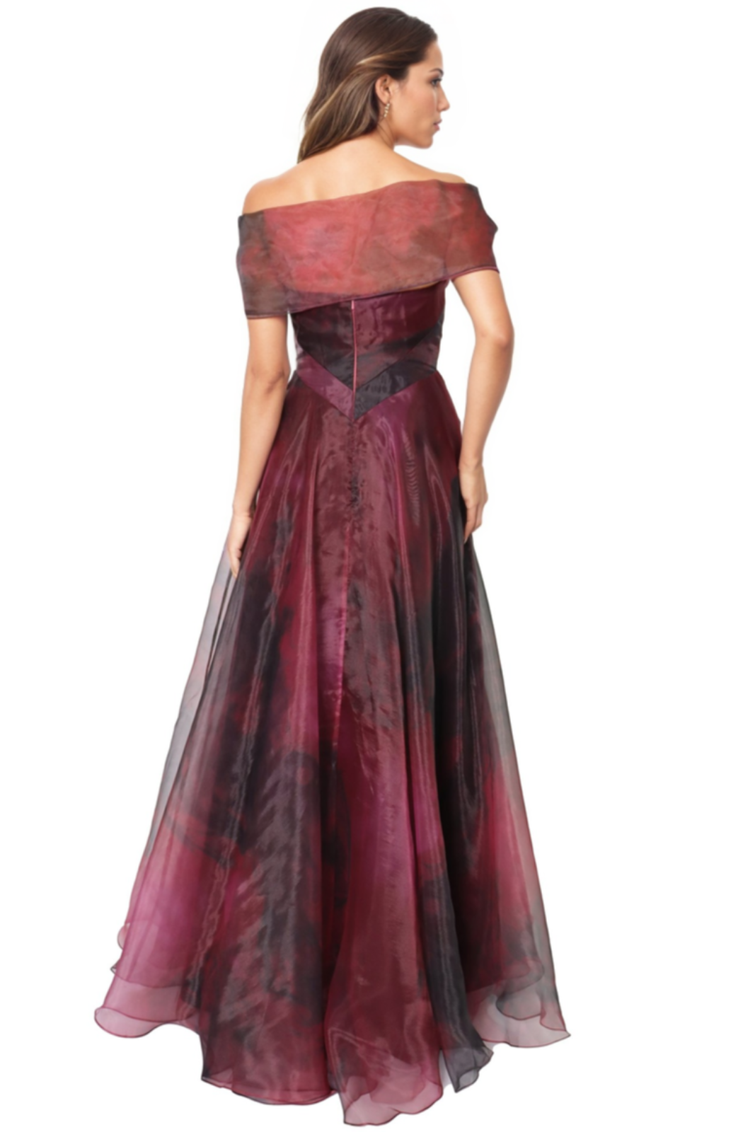 Wrap Sleeve Off The Shoulder Organza Gown Gown Rene Ruiz Collection