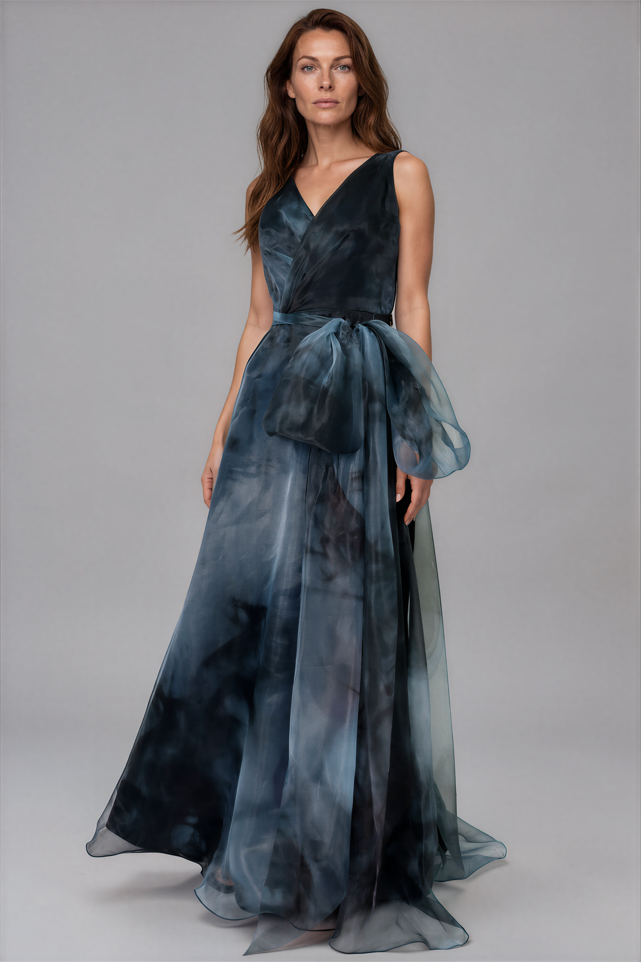 V-Neck Organza A-Line Gown Gown Rene Ruiz Collection