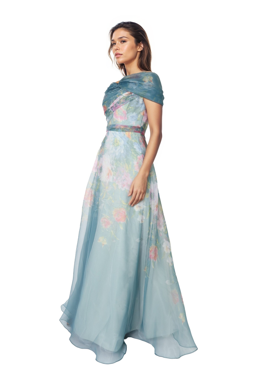 Twisted Off-The-Shoulder Organza Gown Gown Rene Ruiz Collection