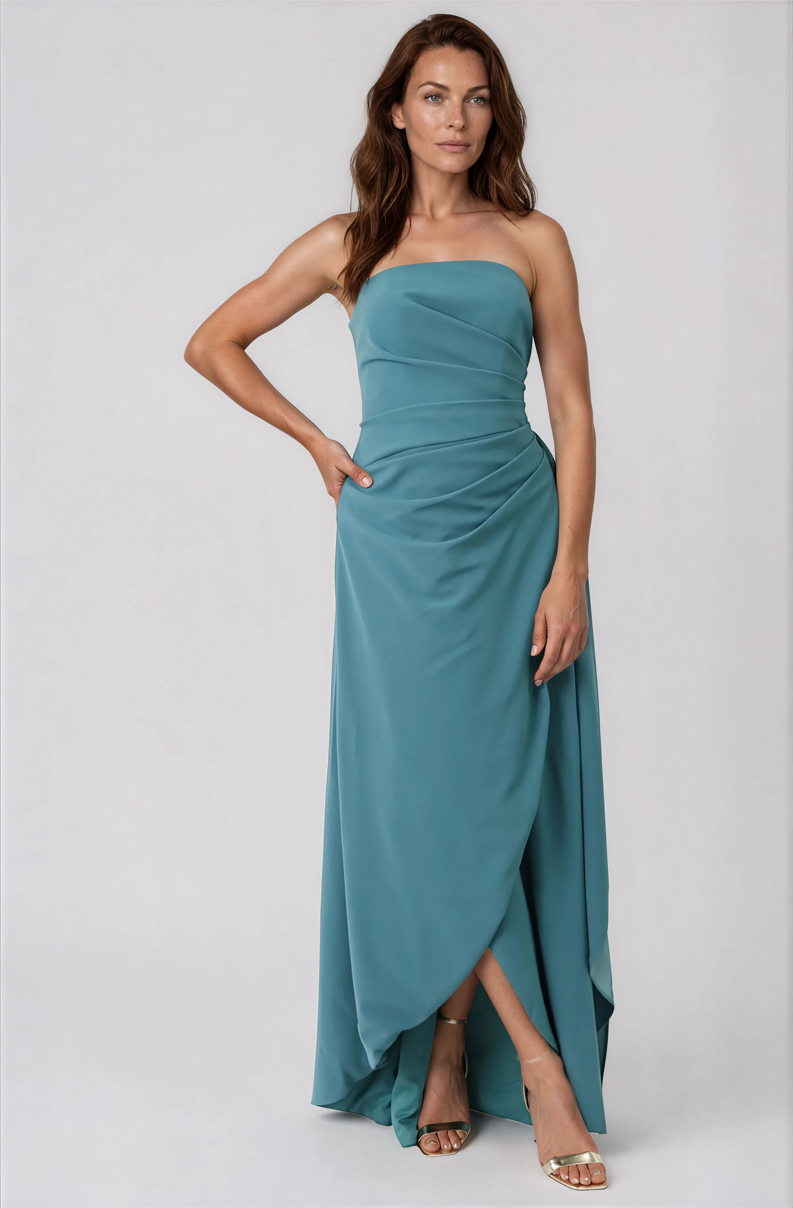 Hand Draped Strapless Crepe Gown Gown Rene Ruiz Collection