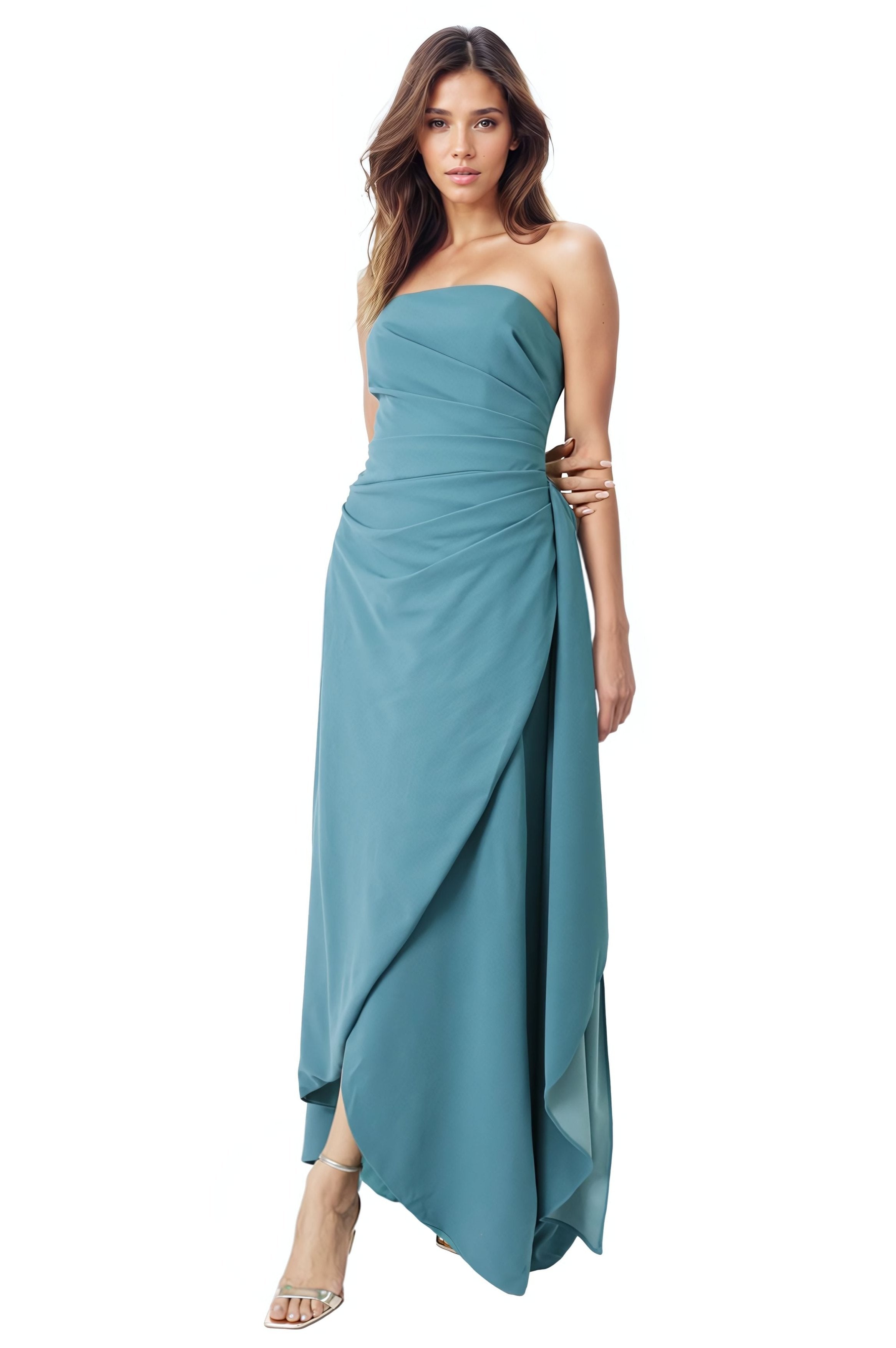 Hand Draped Strapless Crepe Gown Gown Rene Ruiz Collection