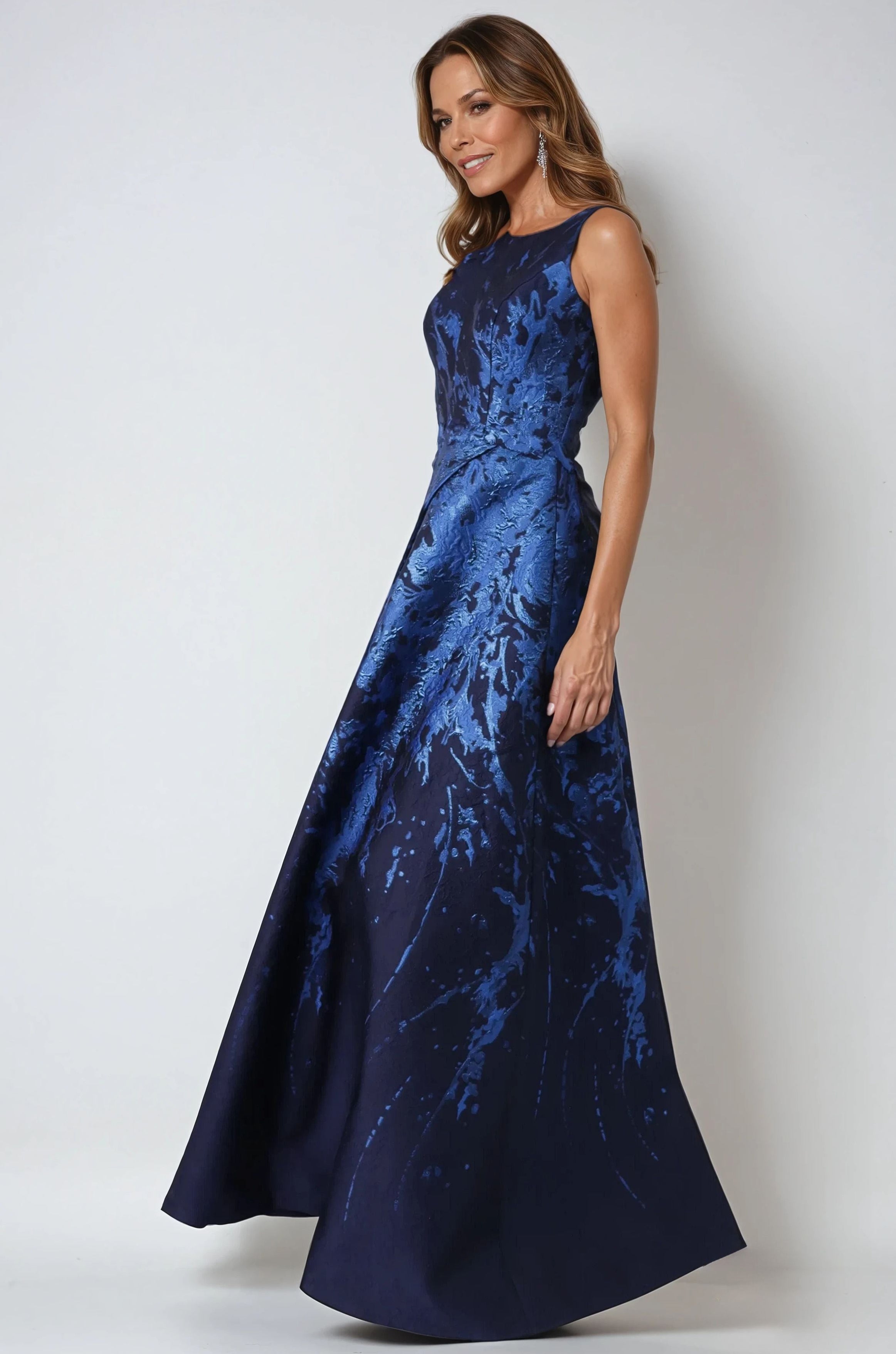 Brocade Boarder Printed Halter A-Line Gown Gown Rene Ruiz Collection