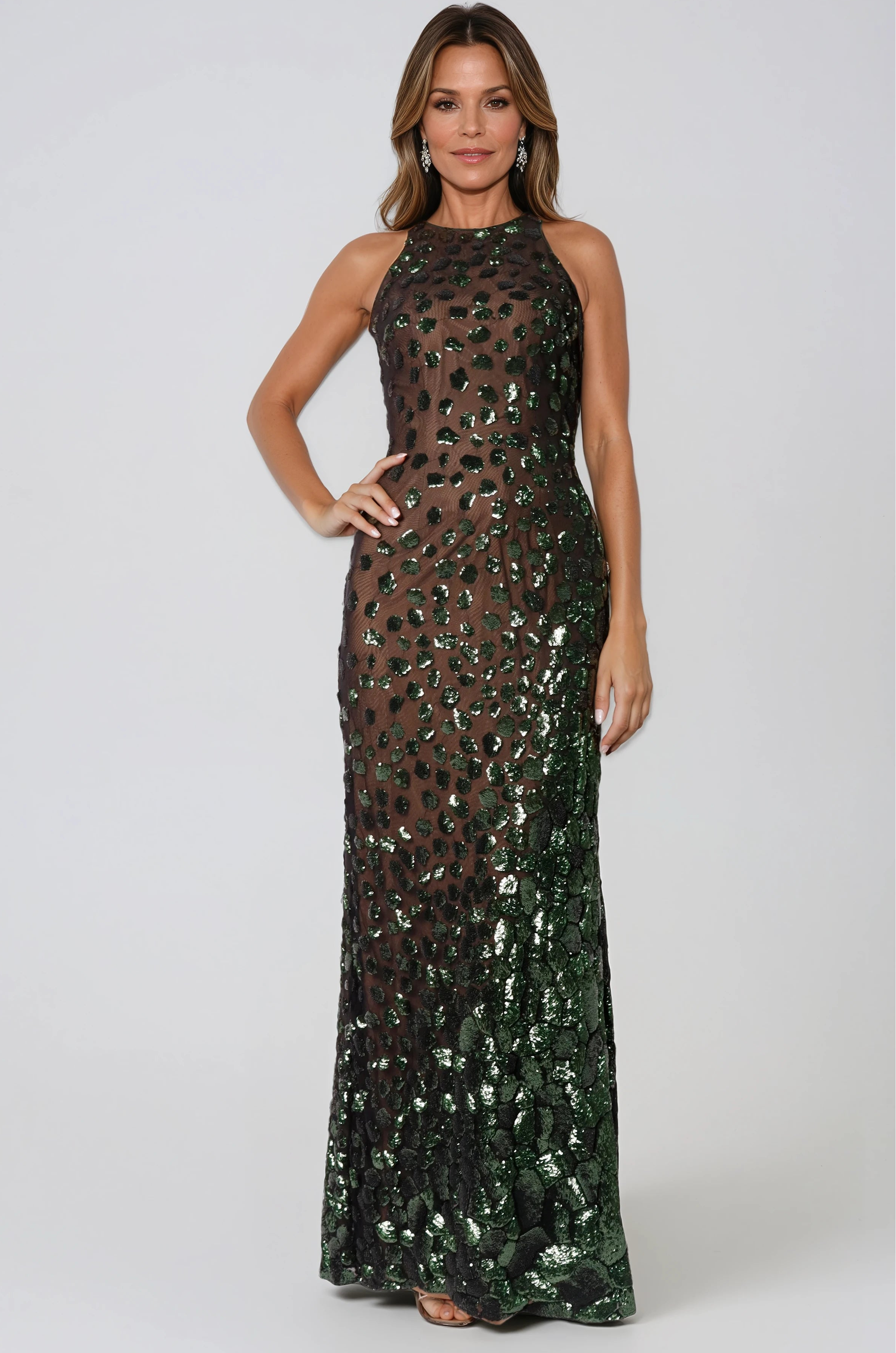 Halter Sequin Fit And Flare Gown Gown Rene Ruiz Collection