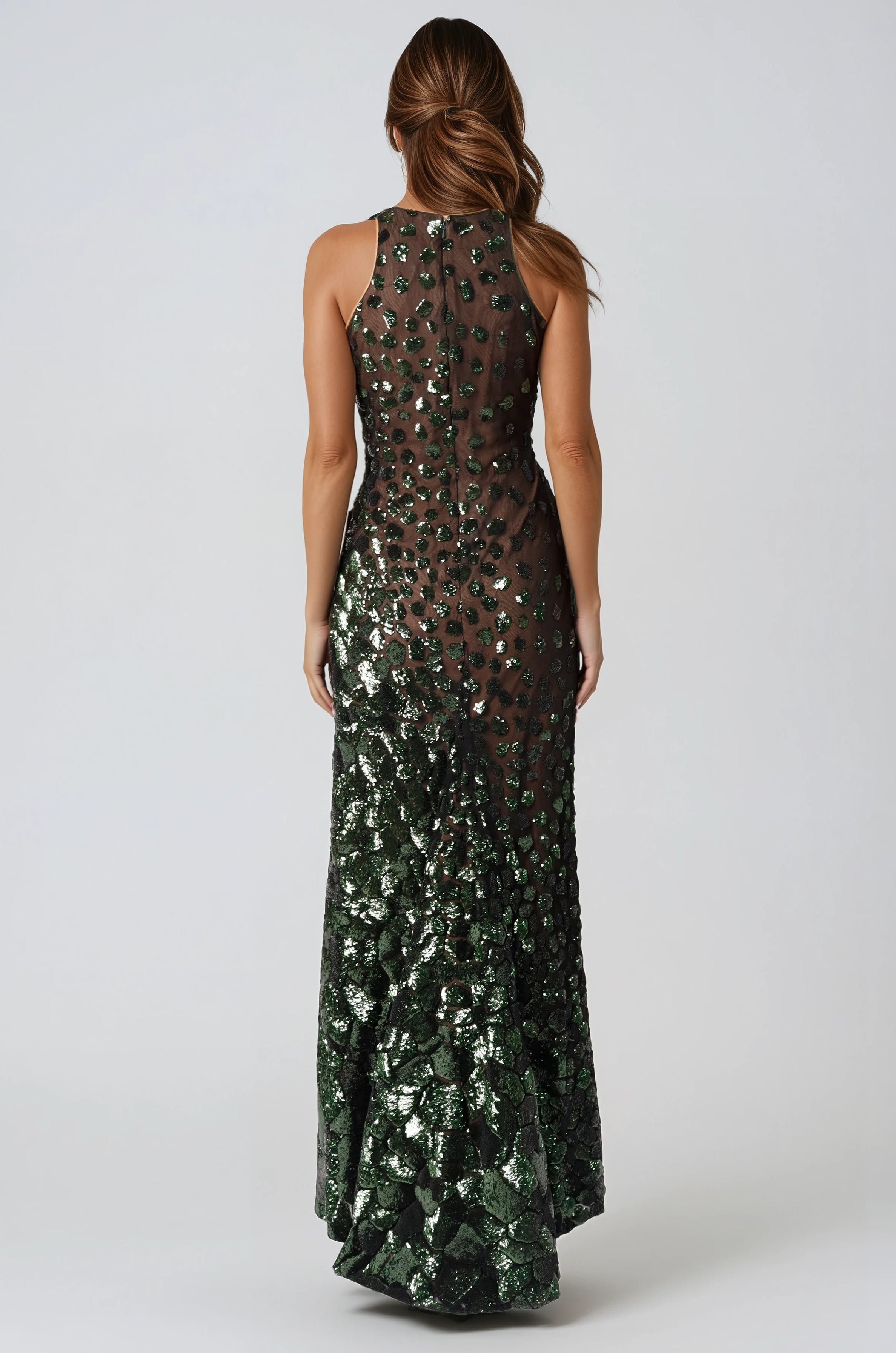 Halter Sequin Fit And Flare Gown Gown Rene Ruiz Collection