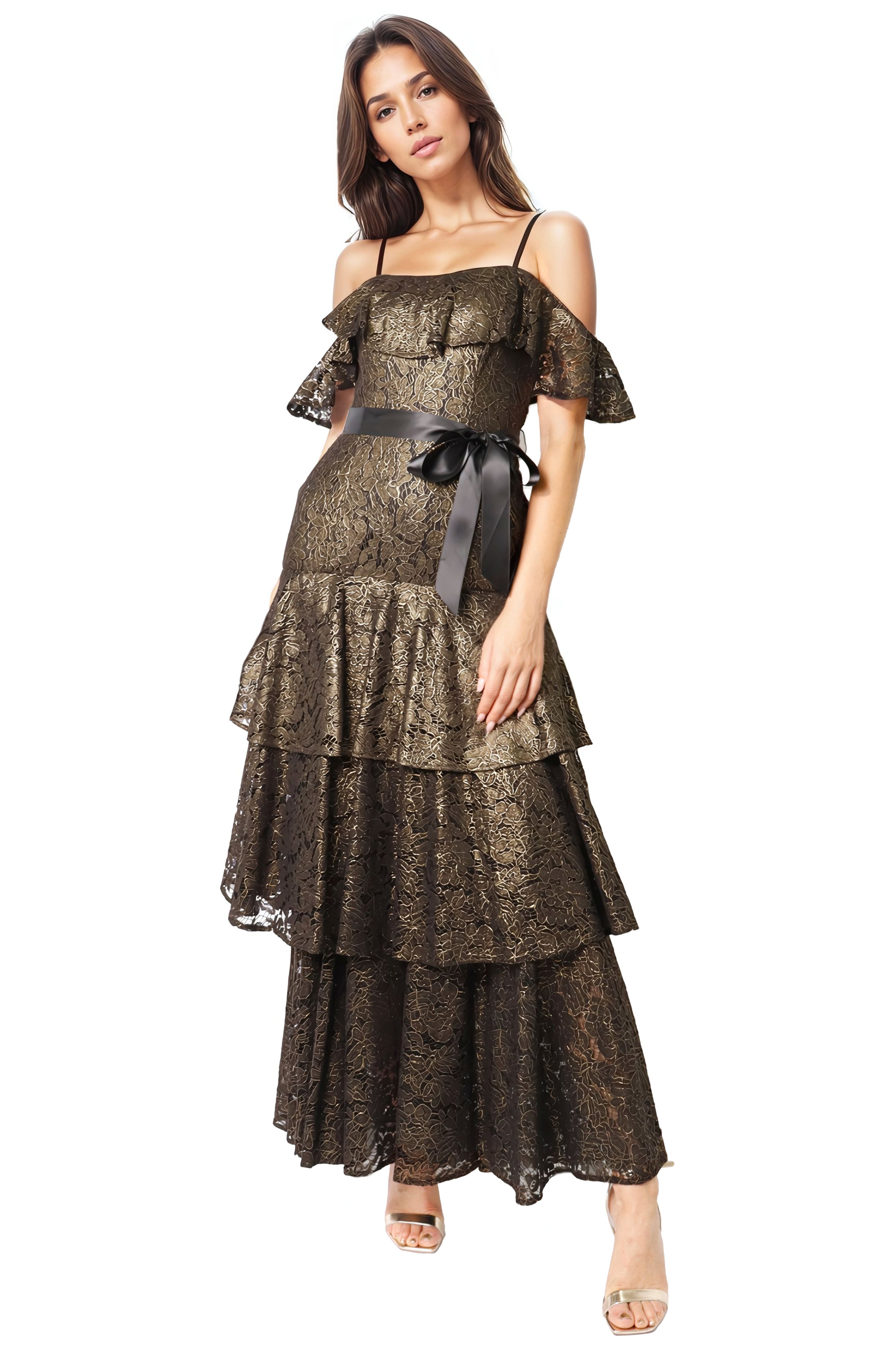 Off The Shoulder Lace Zip Off Gown Cocktail Rene Ruiz Collection