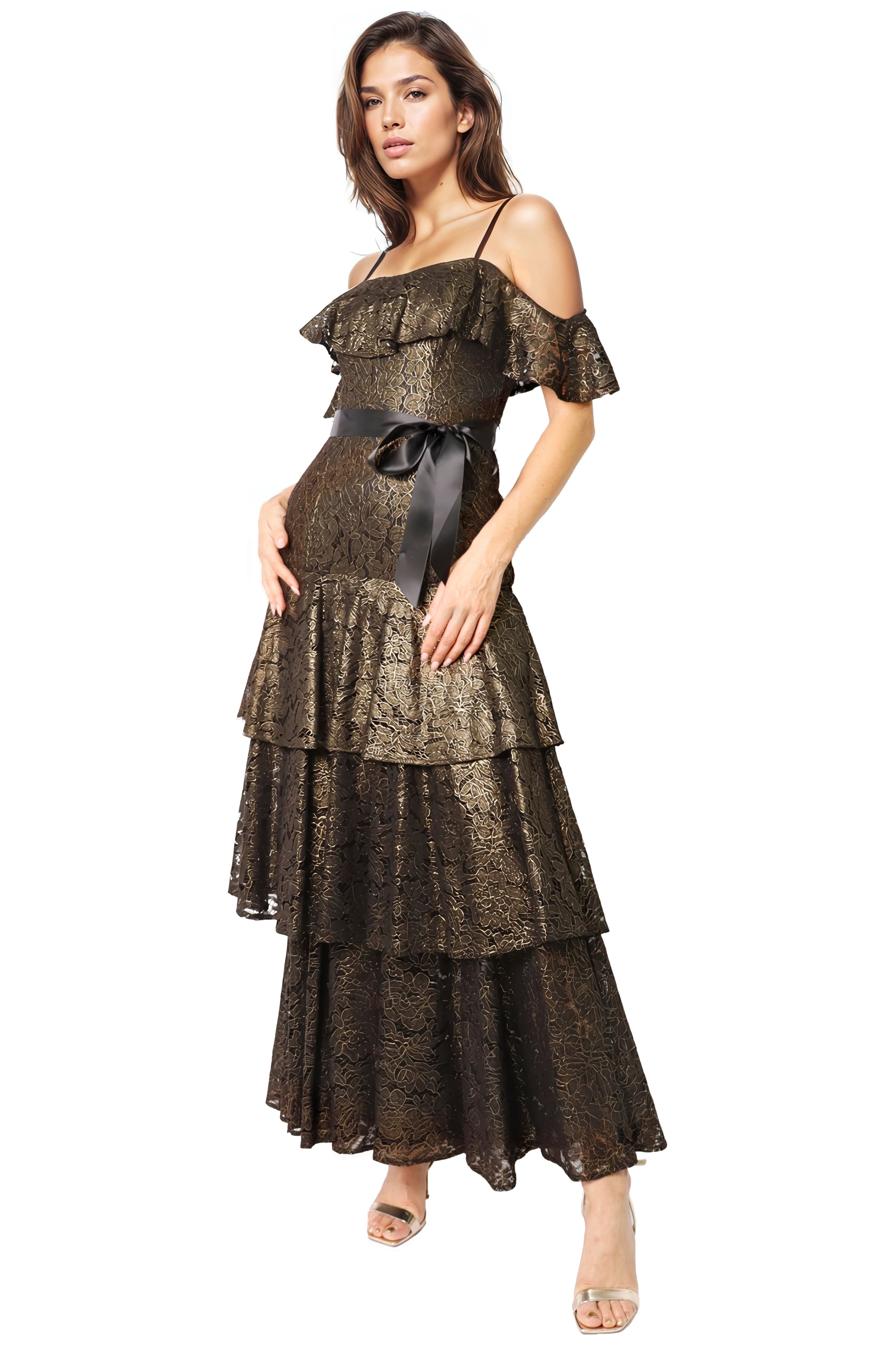 Off The Shoulder Lace Zip Off Gown Cocktail Rene Ruiz Collection