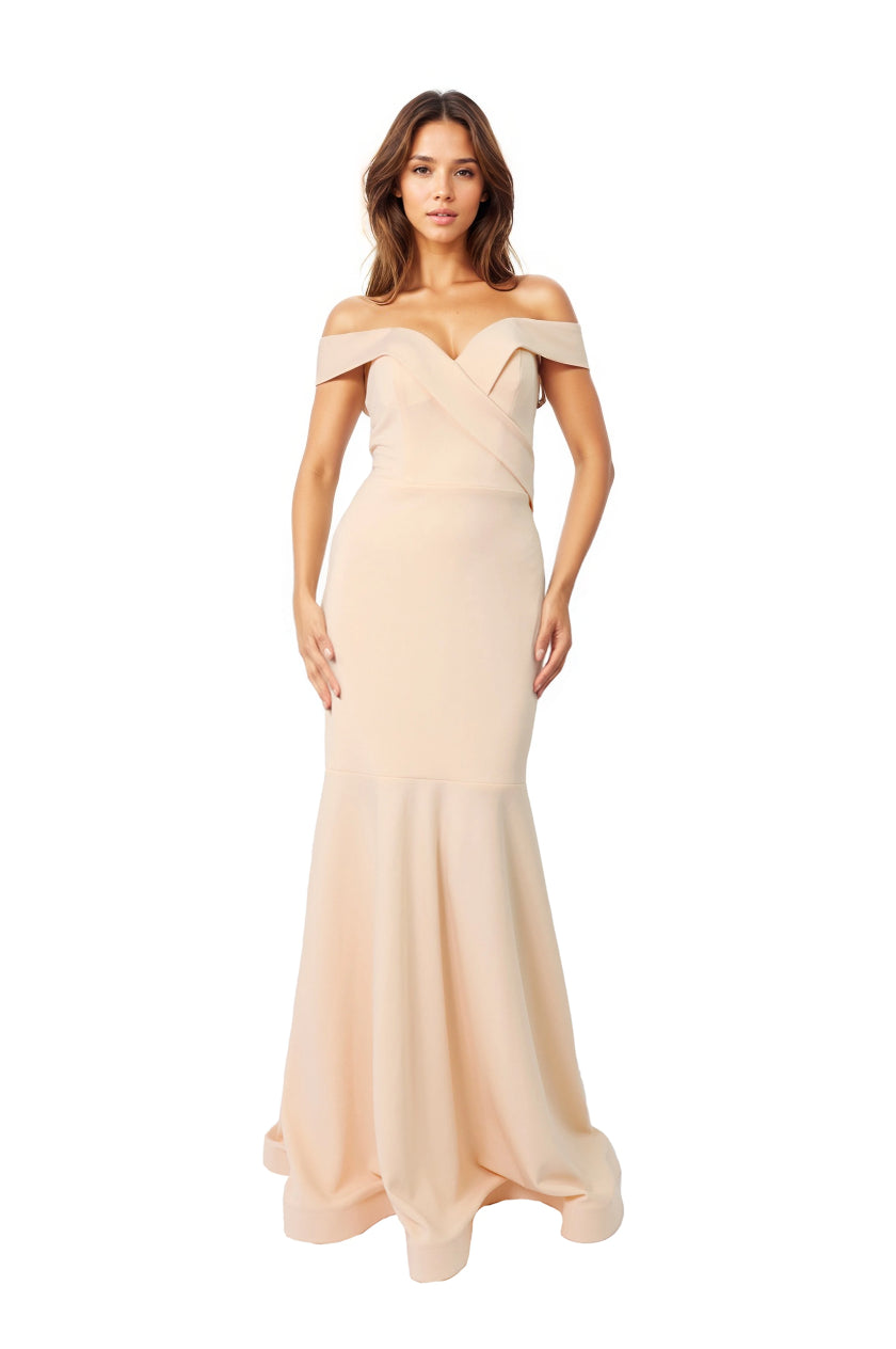 Off The Shoulder Sweetheart Neck Mermaid Crepe Gown Gown Rene Ruiz Collection 0 Champagne
