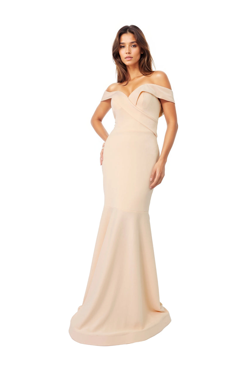 Off The Shoulder Sweetheart Neck Mermaid Crepe Gown Gown Rene Ruiz Collection