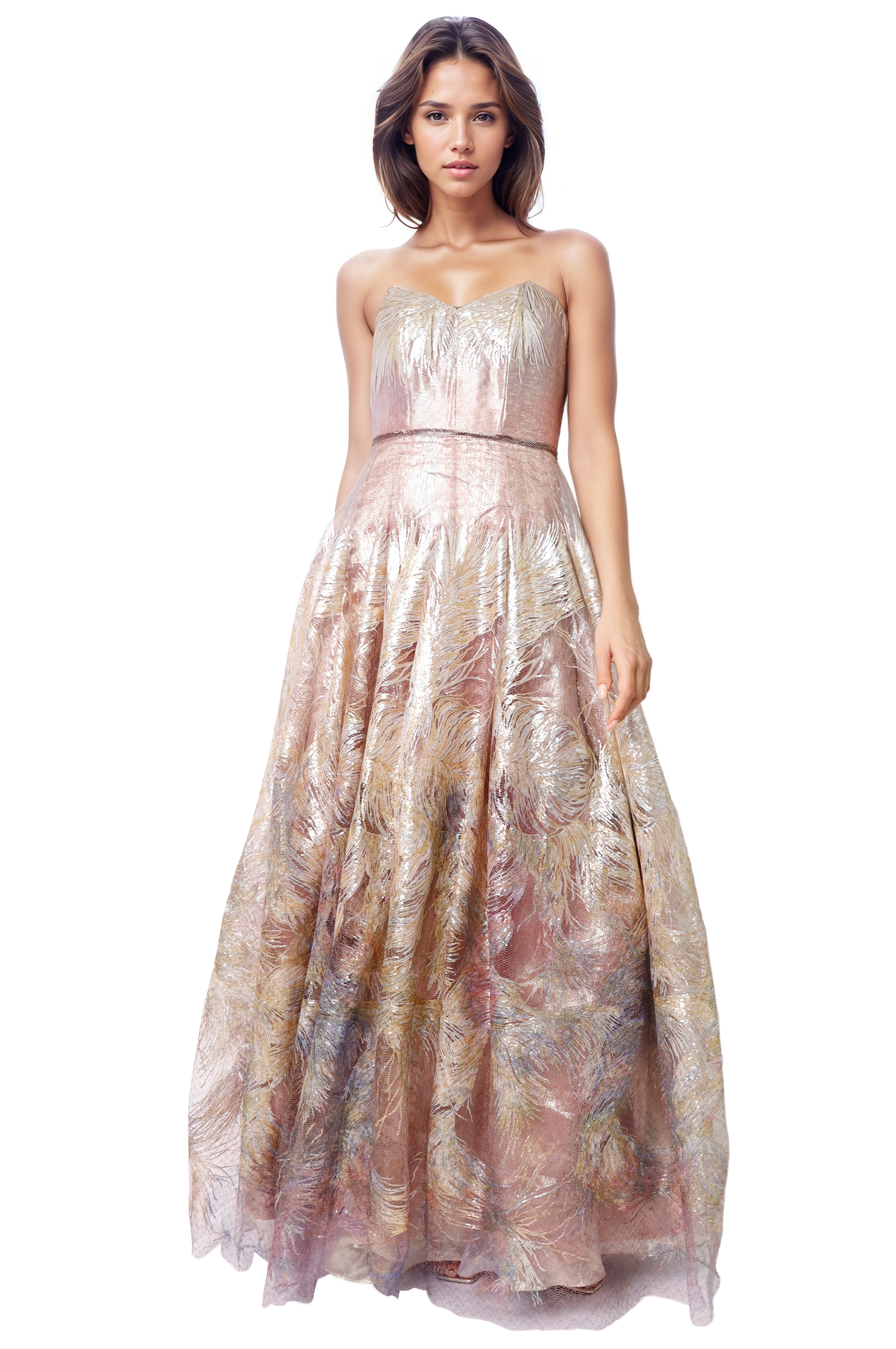 Strapless Sequin Embroidered Tulle A-Line Gown Gown Rene Ruiz Collection