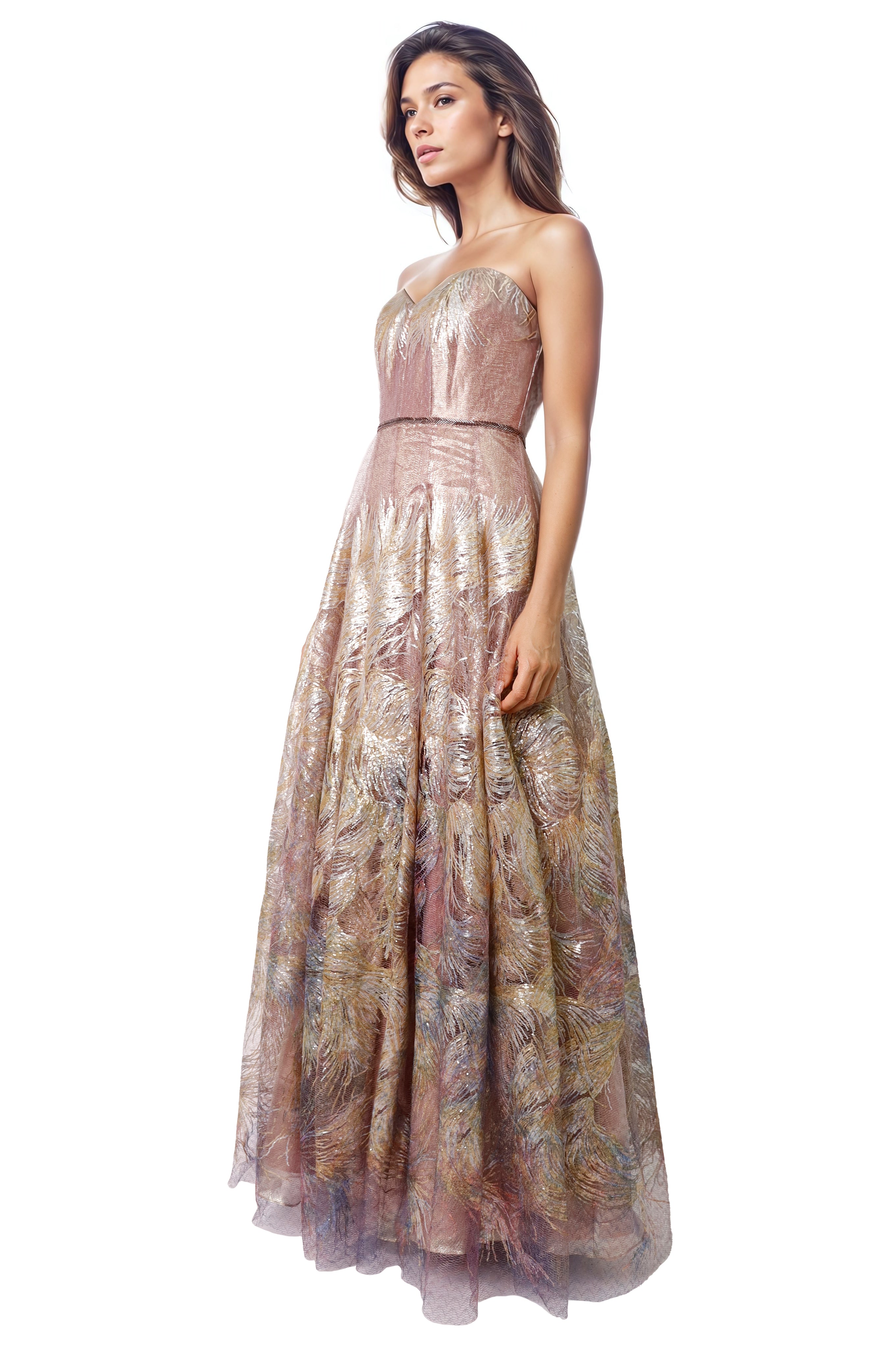 Strapless Sequin Embroidered Tulle A-Line Gown Gown Rene Ruiz Collection
