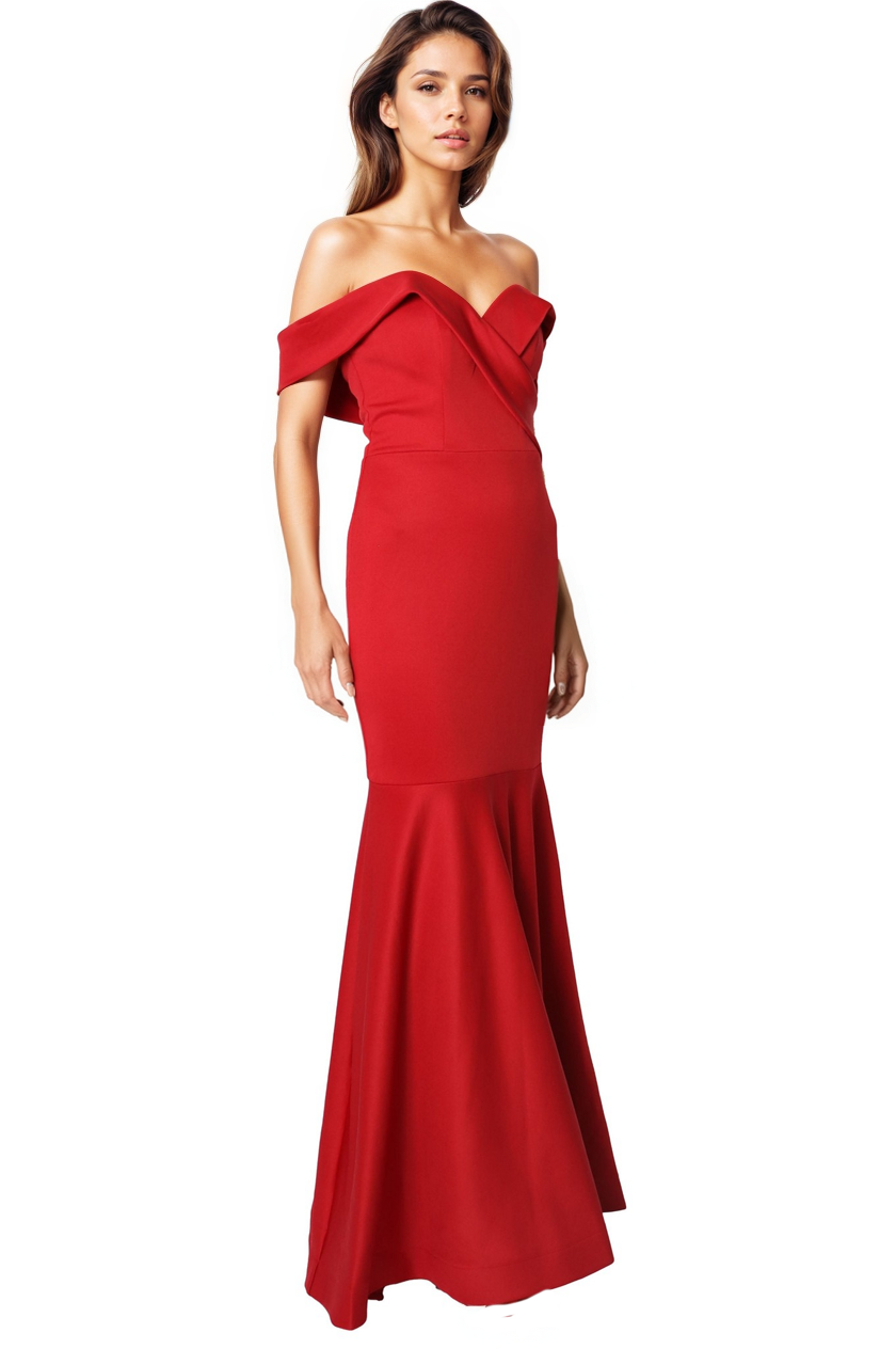 Off The Shoulder Sweetheart Neck Mermaid Crepe Gown Gown Rene Ruiz Collection