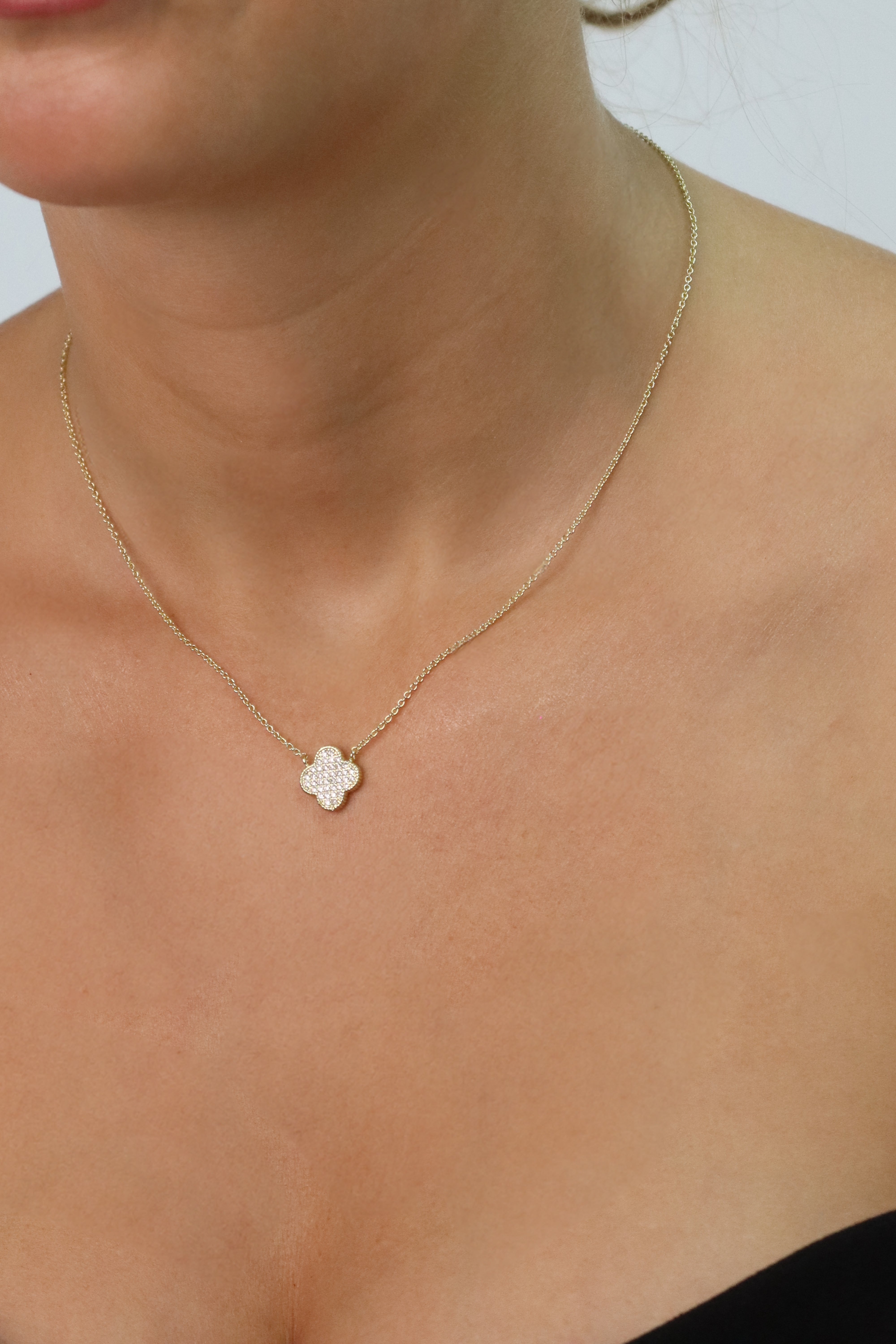 Pave Clover Gold Necklace Accessory Rene Ruiz Collection