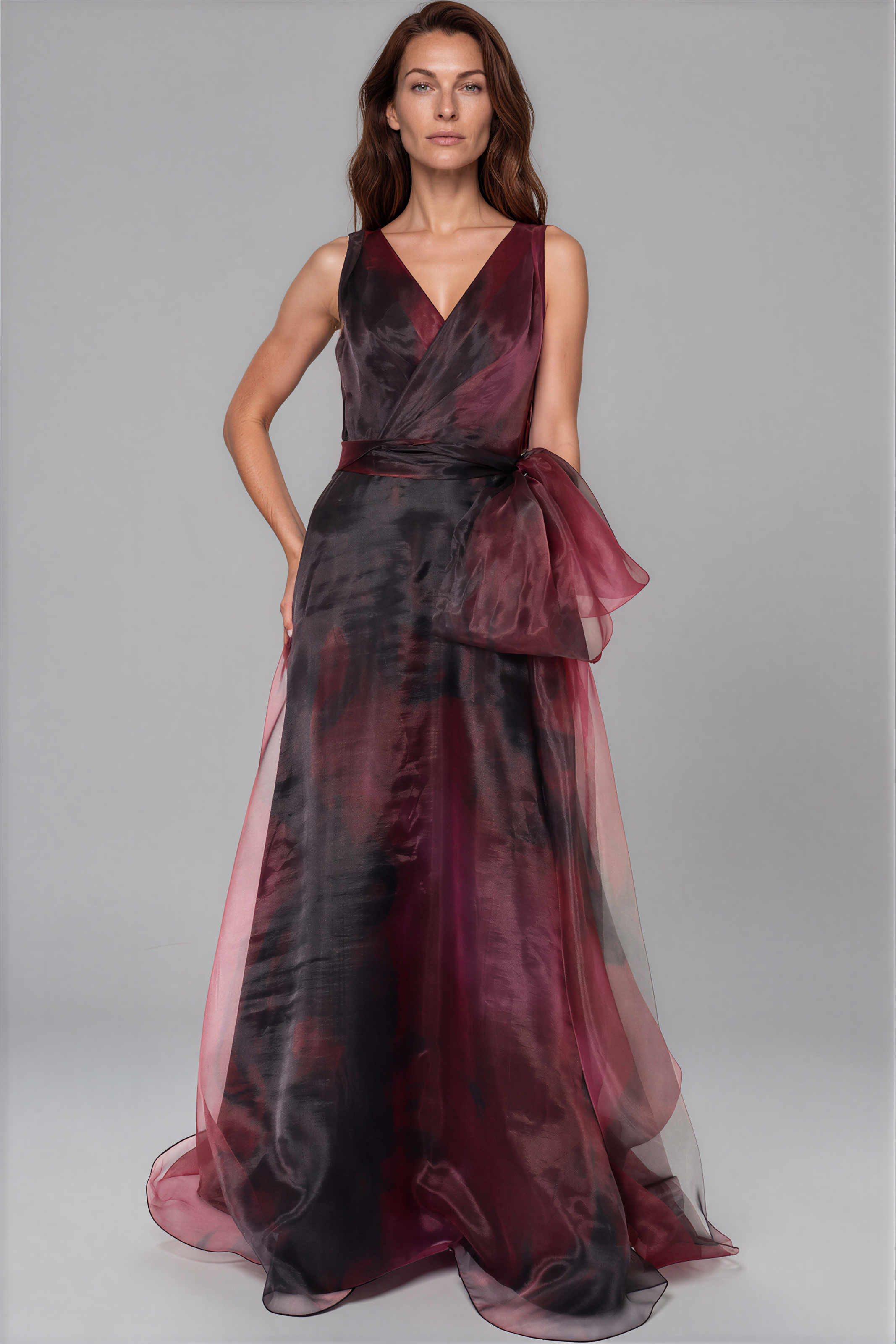 V-Neck Organza A-Line Gown Gown Rene Ruiz Collection