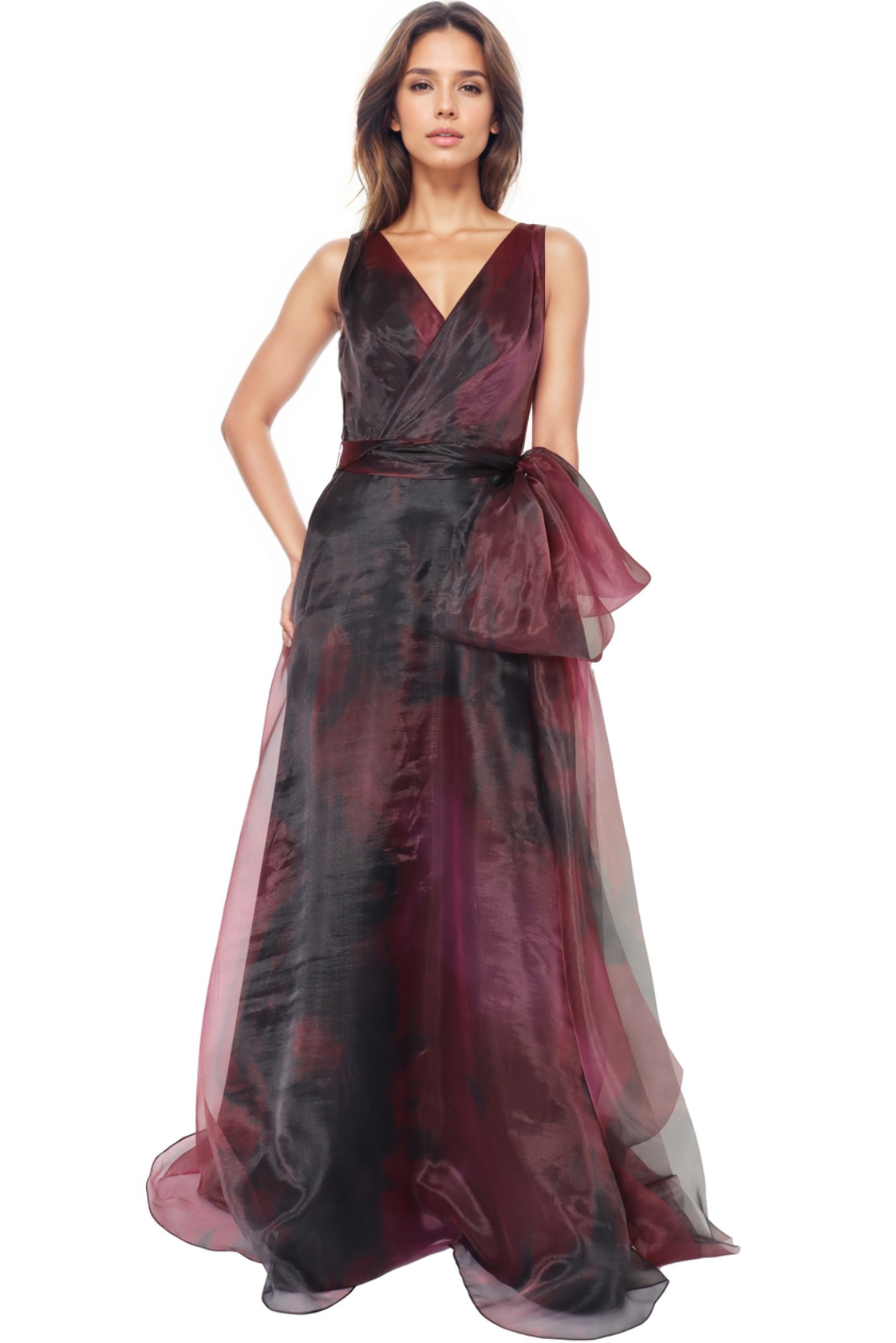 V-Neck Organza A-Line Gown Gown Rene Ruiz Collection