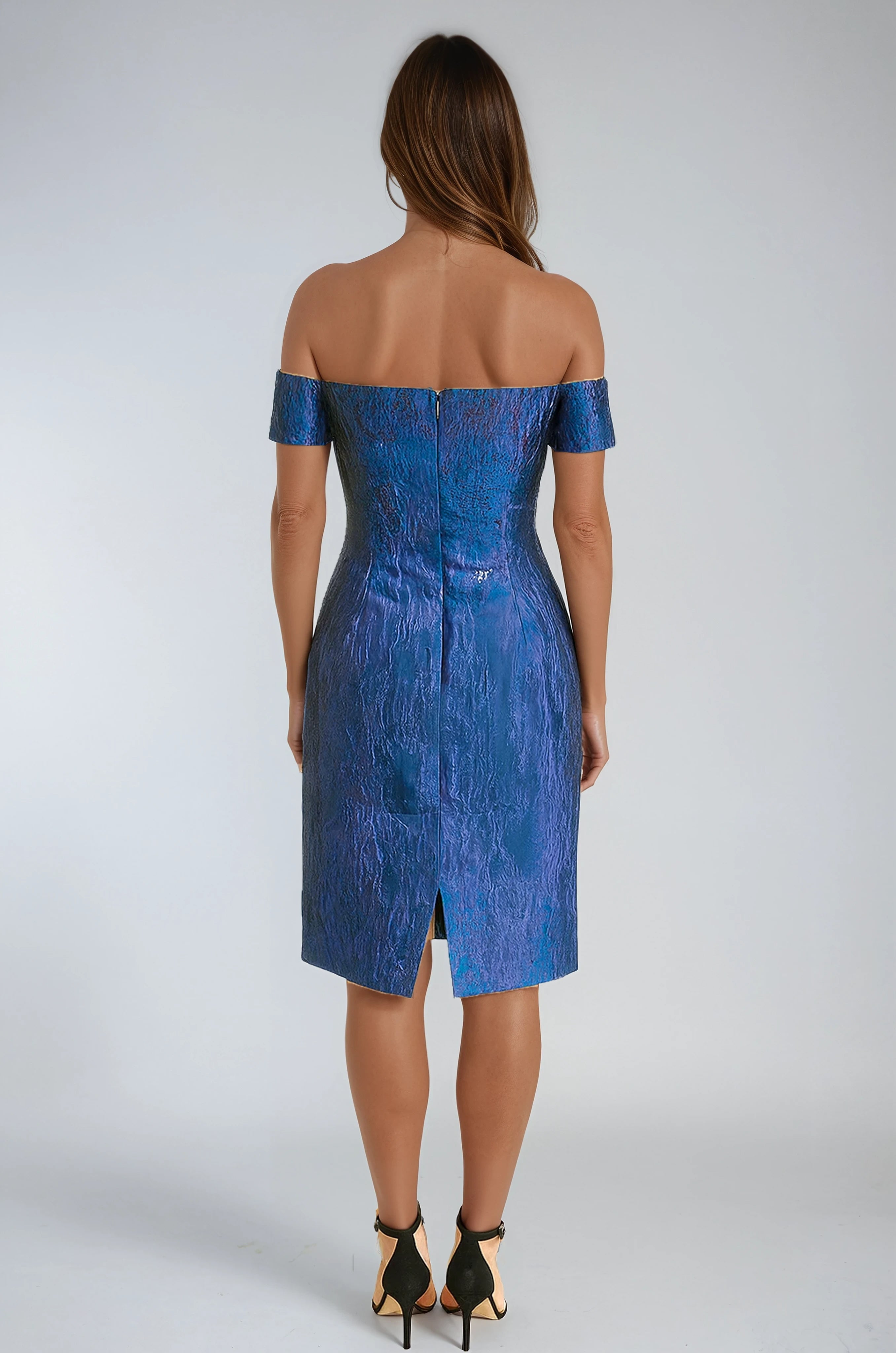 Off The Shoulder Jacquard Sheath Cocktail