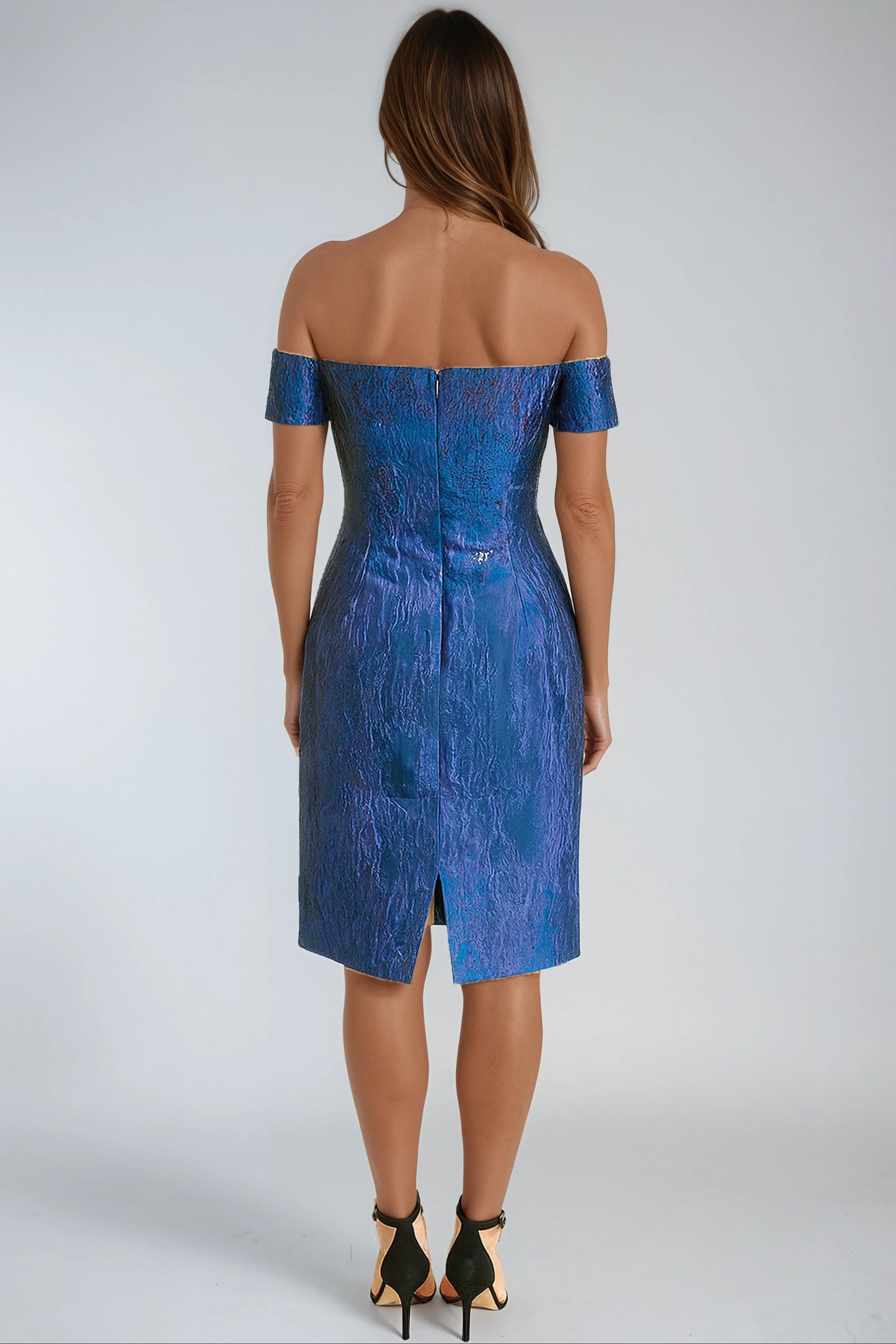 Off The Shoulder Jacquard Sheath Cocktail Cocktail Rene Ruiz Collection