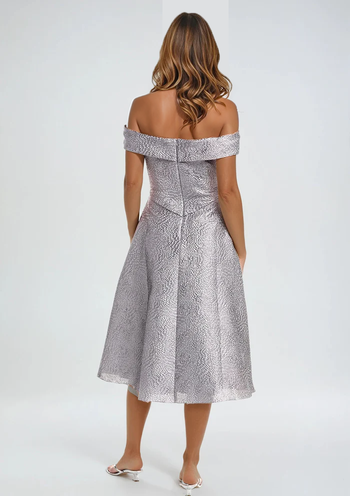 Off The Shoulder A-Line Brocade Cocktail Cocktail Rene Ruiz Collection