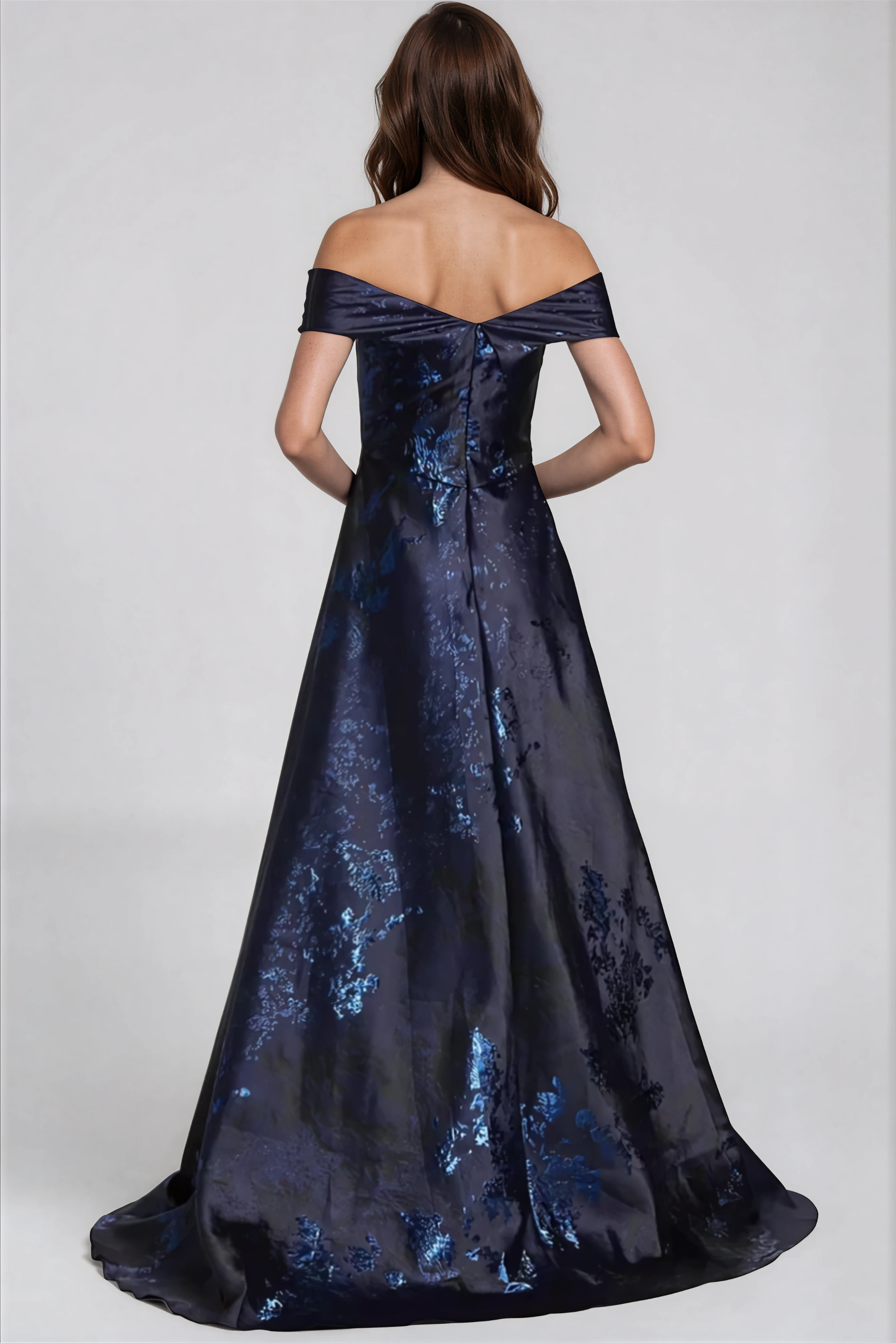 Off The Shoulder Brocade Gown Gown Rene Ruiz Collection