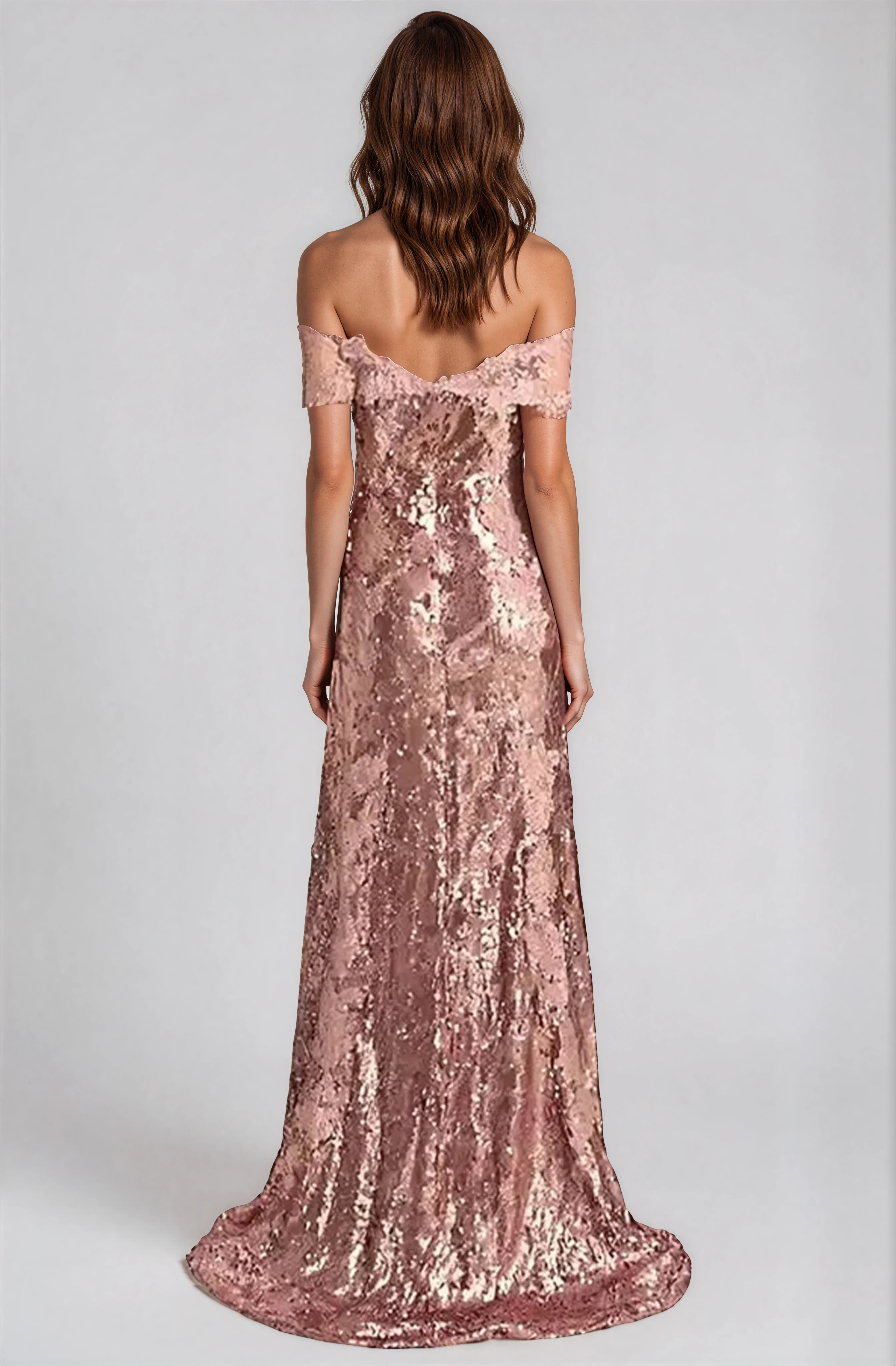 Off The Shoulder Sequin Gown Gown Rene Ruiz Collection