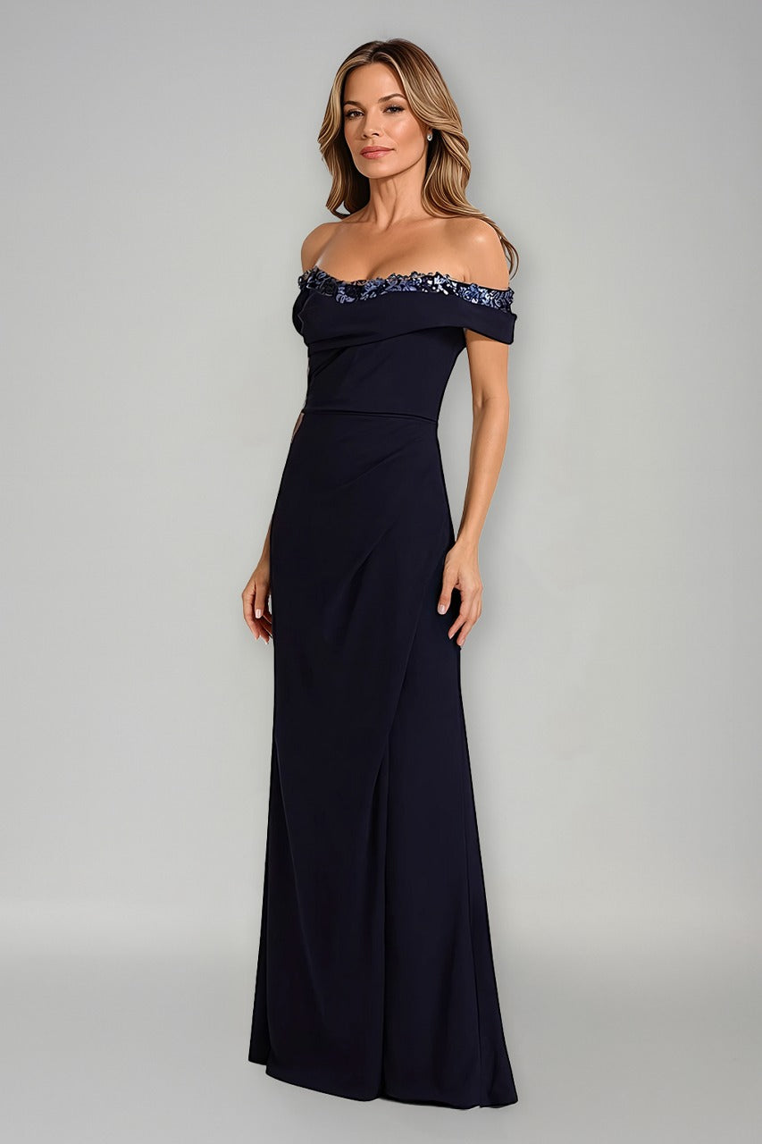 Off The Shoulder Crepe Fit And Flare Gown Gown Rene Ruiz Collection