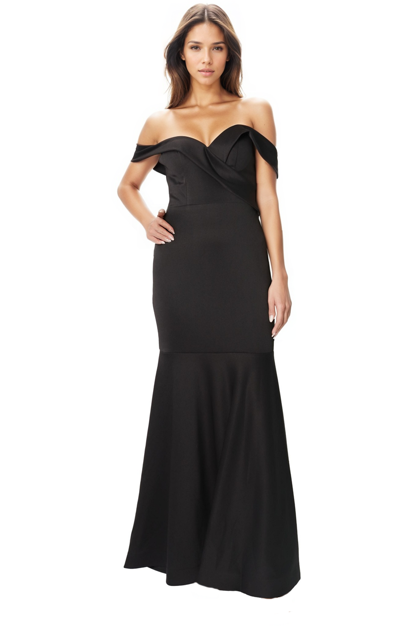 Off The Shoulder Sweetheart Neck Mermaid Crepe Gown Gown Rene Ruiz Collection 0 Black