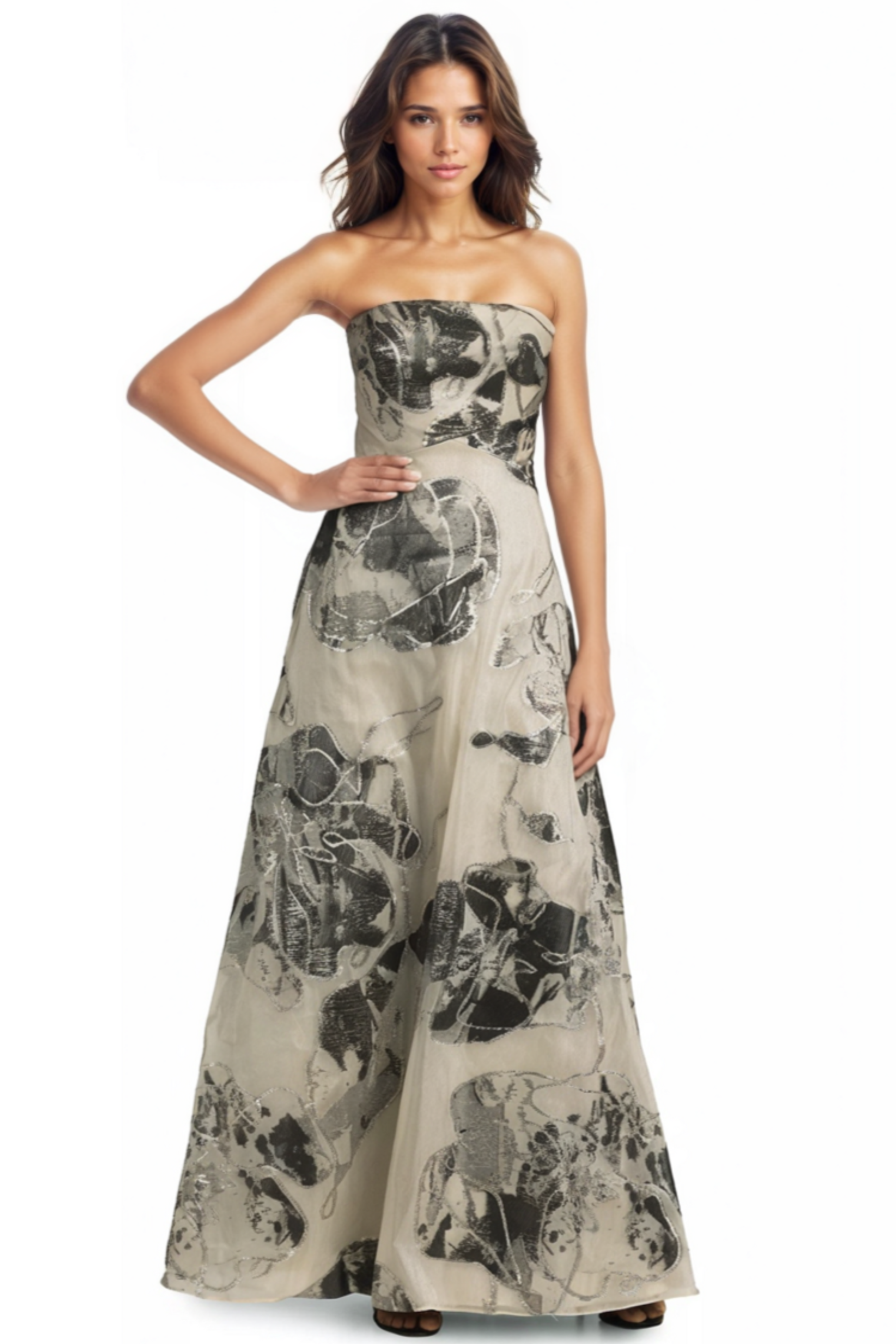 Strapless Floral A-line Fil Coupe Gown Gown Rene Ruiz Collection