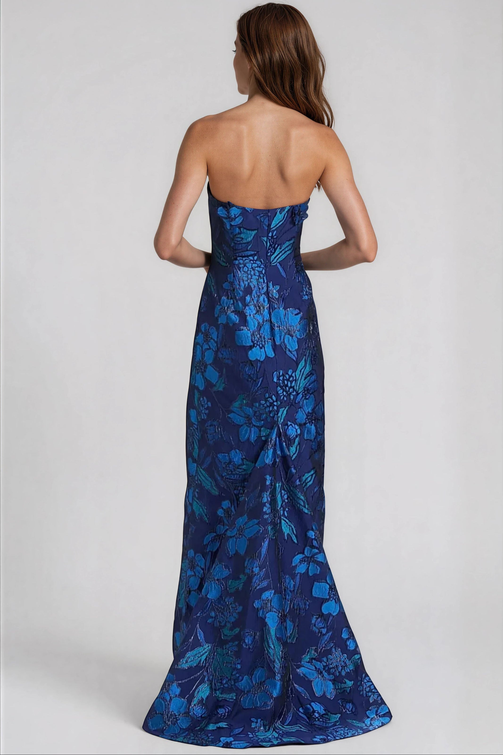 Strapless Sweetheart Brocade Fit And Flare Gown Gown Rene Ruiz Collection