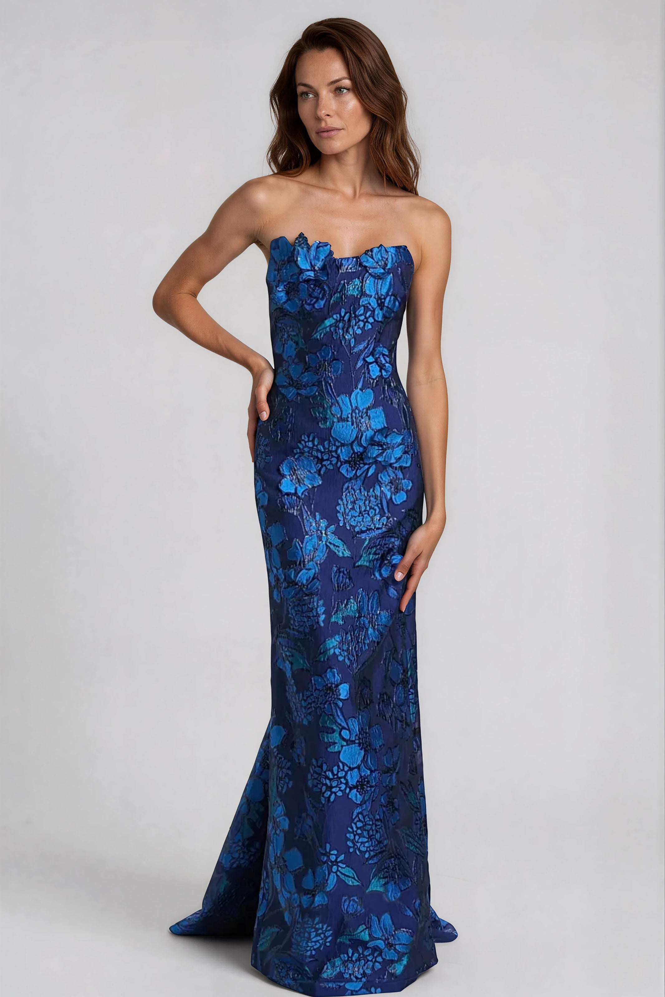 Strapless Sweetheart Brocade Fit And Flare Gown