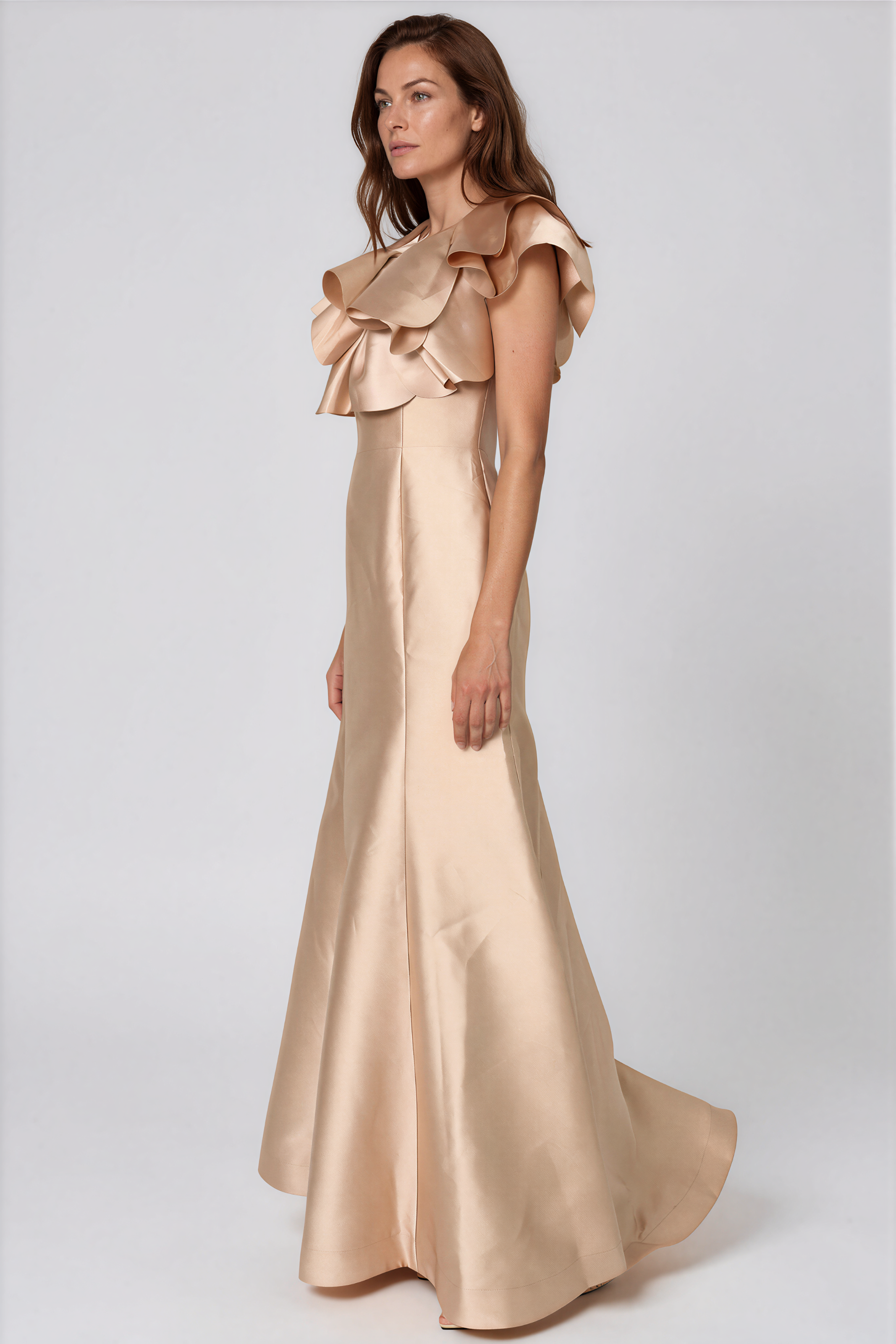 Bardot Rosette Fit and Flare Mikado Gown Gown Rene Ruiz Collection