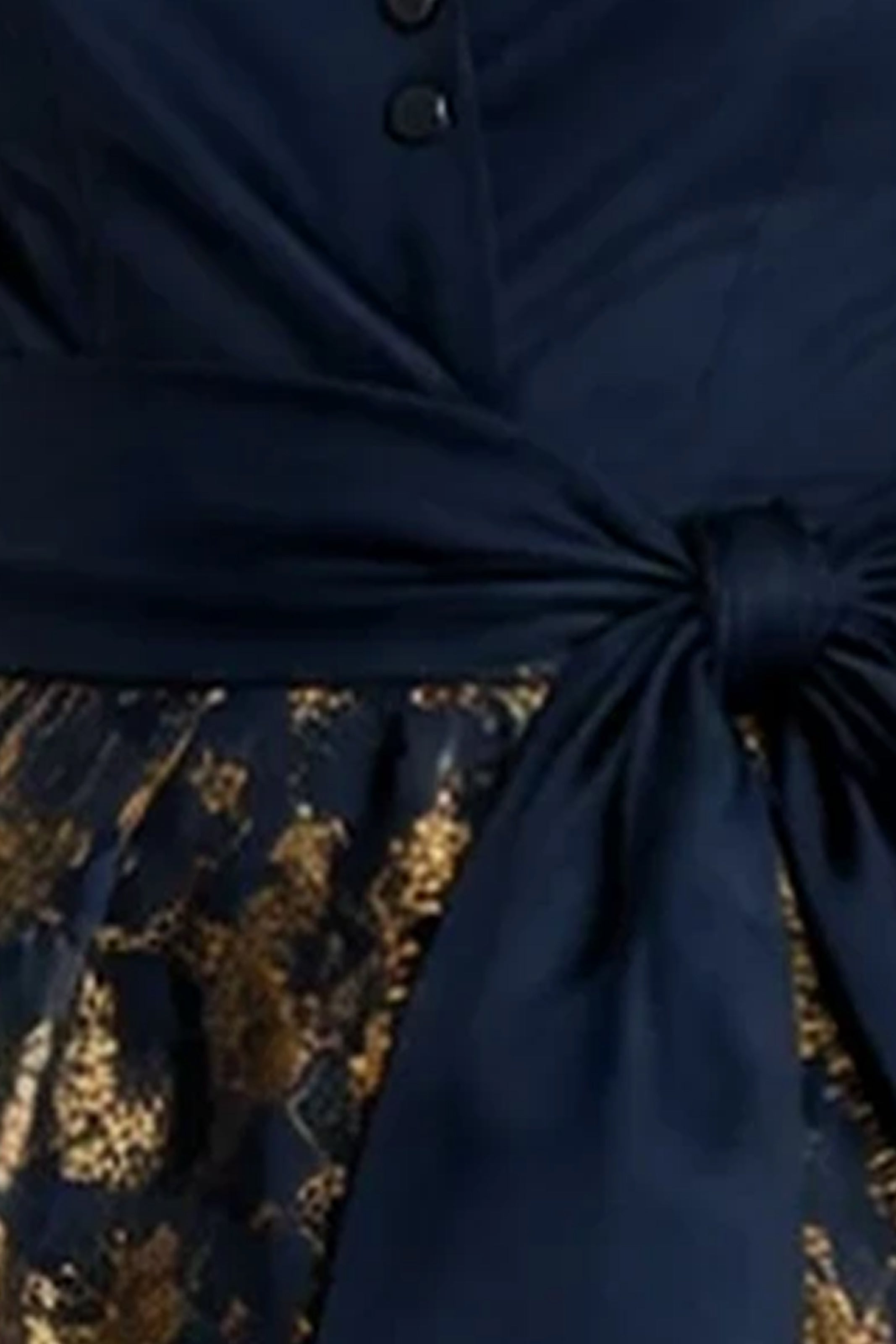 Long Sleeve Metallic Floral Shirt Gown with Waist Tie Gown Rene Ruiz Collection