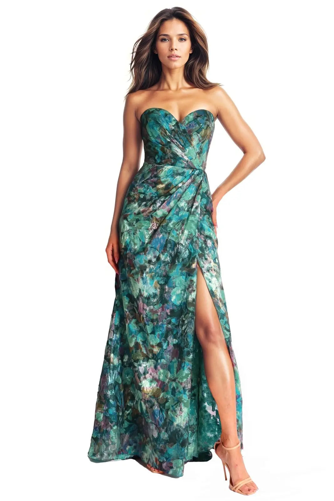 Strapless Sweetheart Pleated Gown Gown Rene Ruiz Collection