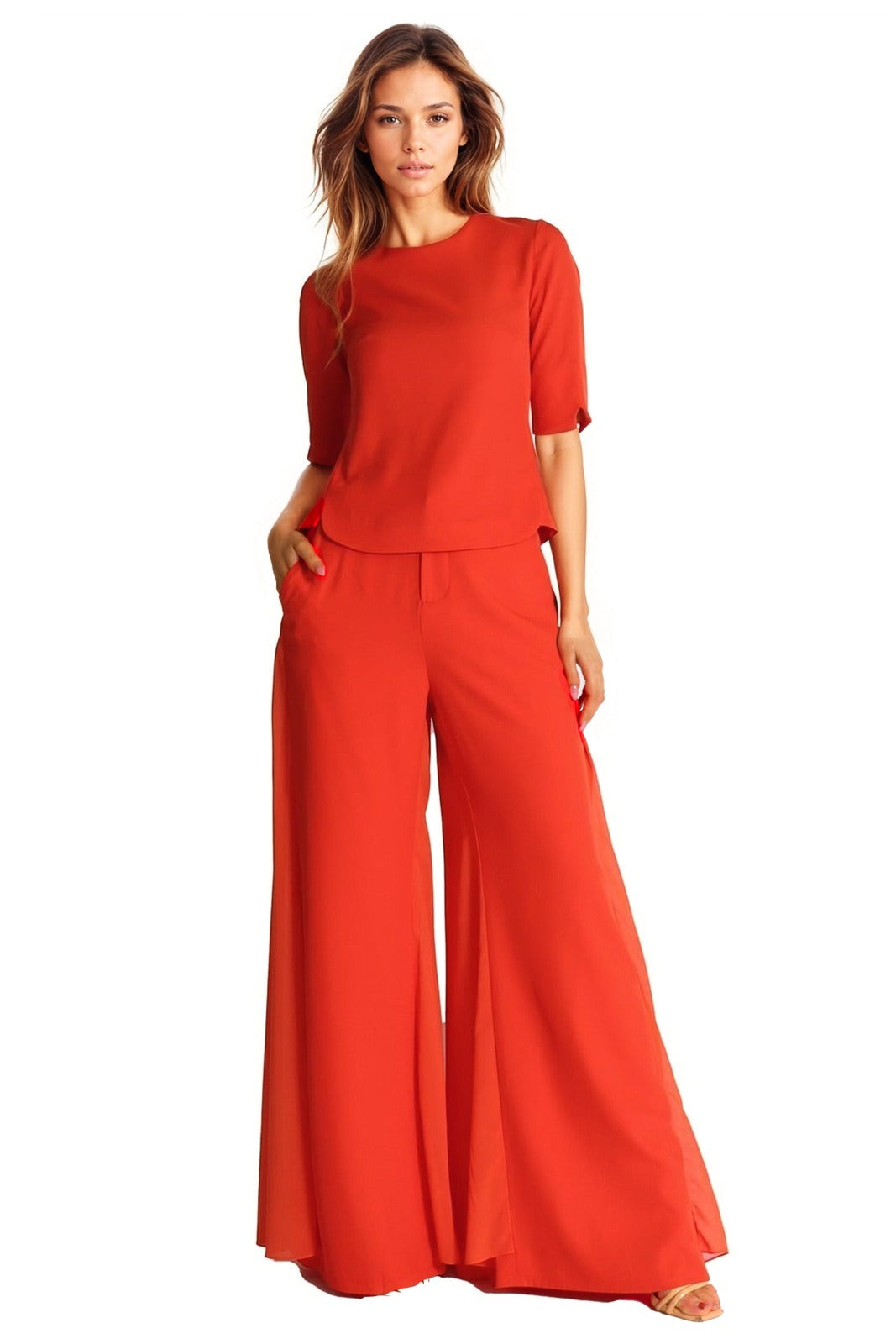 Crepe Chiffon Palazzo Pants Pants Rene Ruiz Collection 0 Red