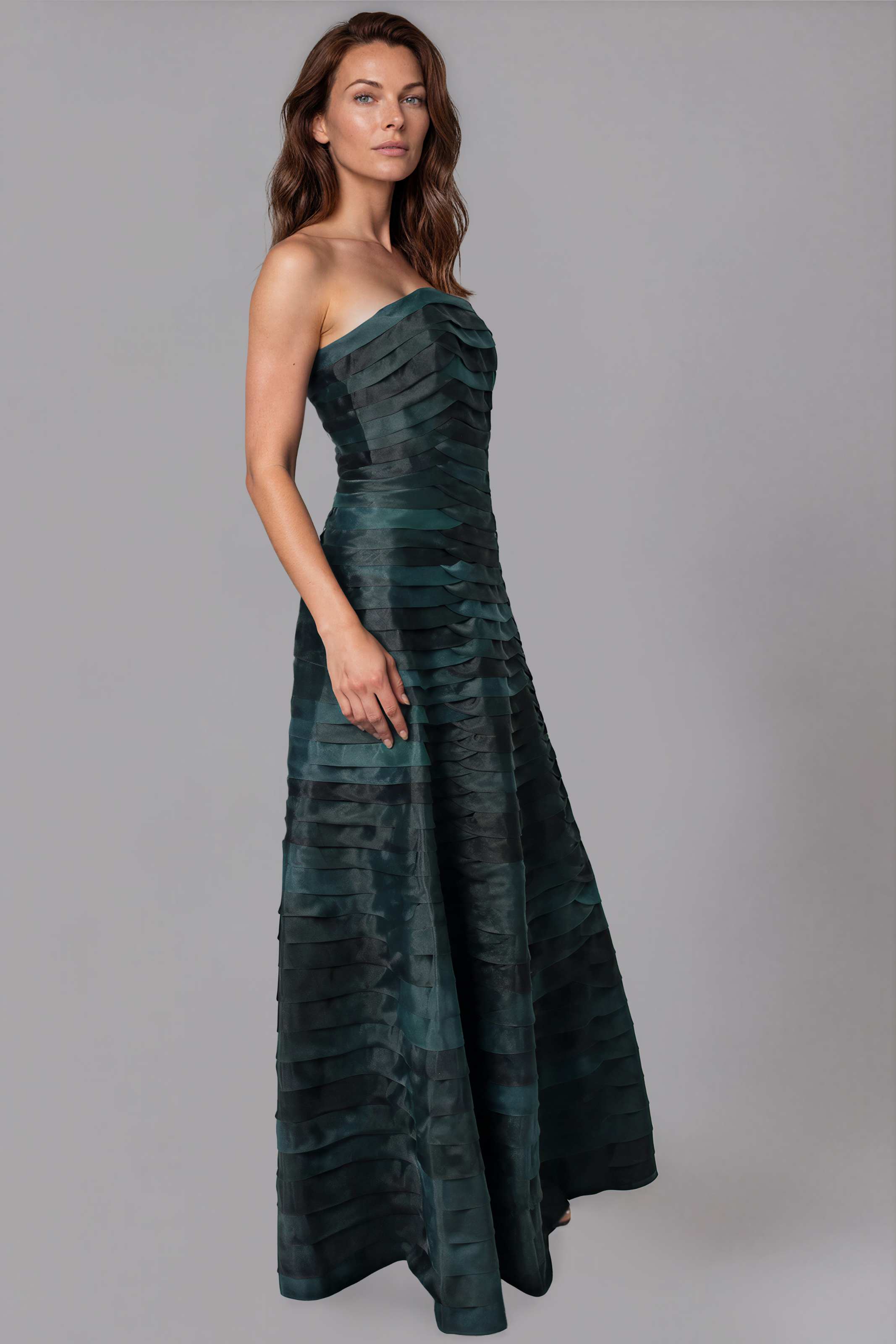 Bias Cut Fluted Organza Gown Gown Rene Ruiz Collection