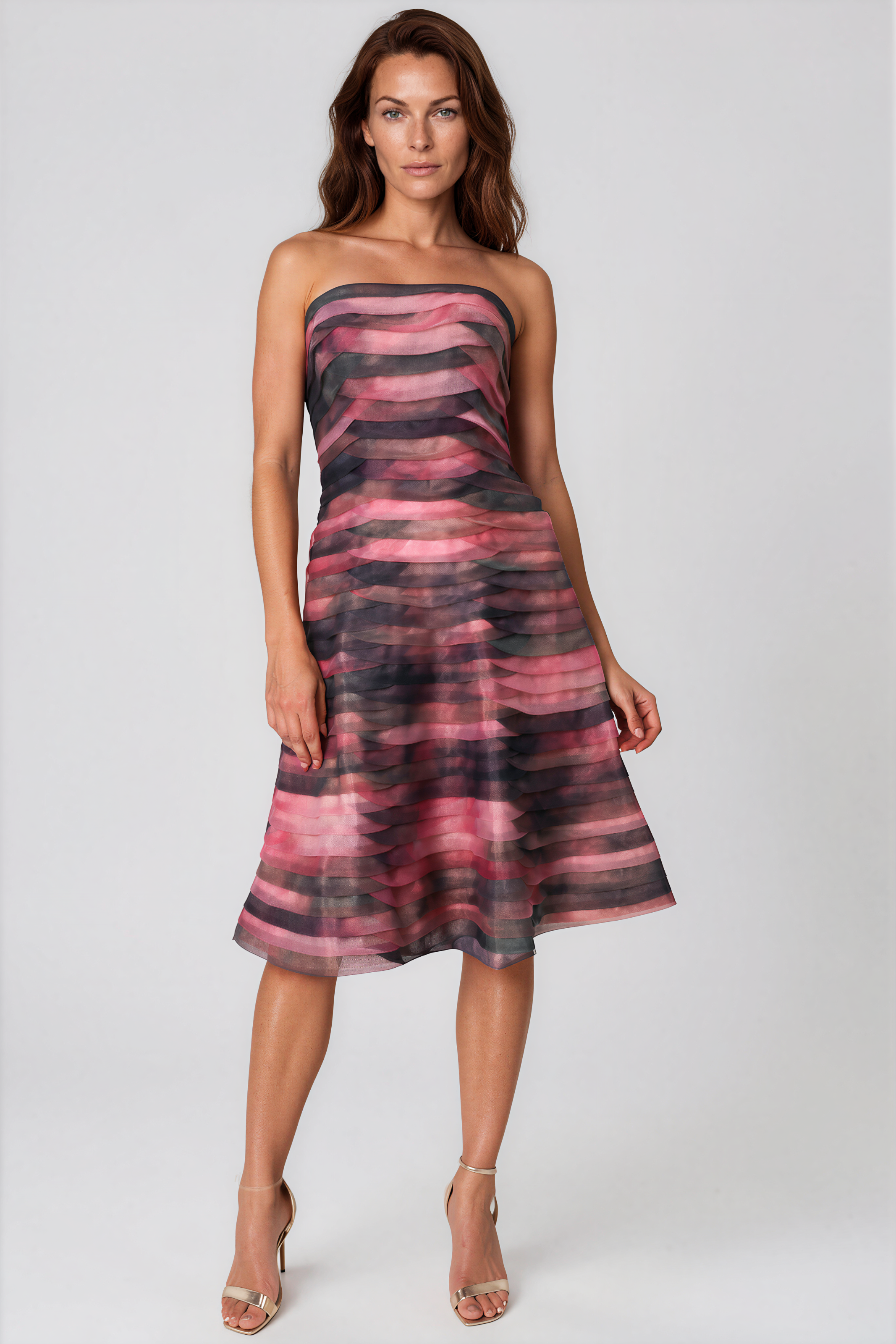 Bias Cut Fluted Organza Cocktail Cocktail Rene Ruiz Collection