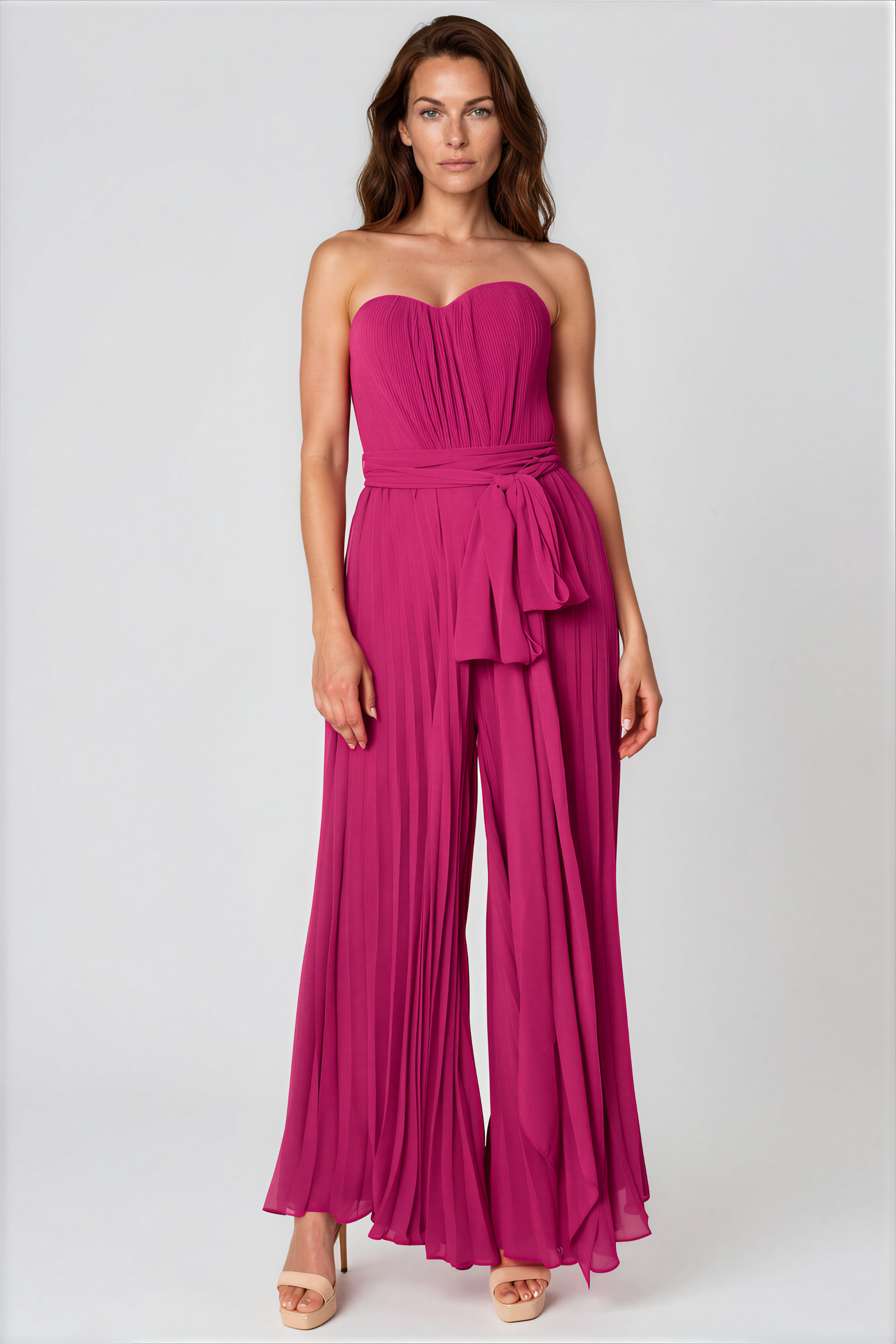 Strapless Sweetheart Pleated Chiffon Jumpsuit Jumpsuit Rene Ruiz Collection