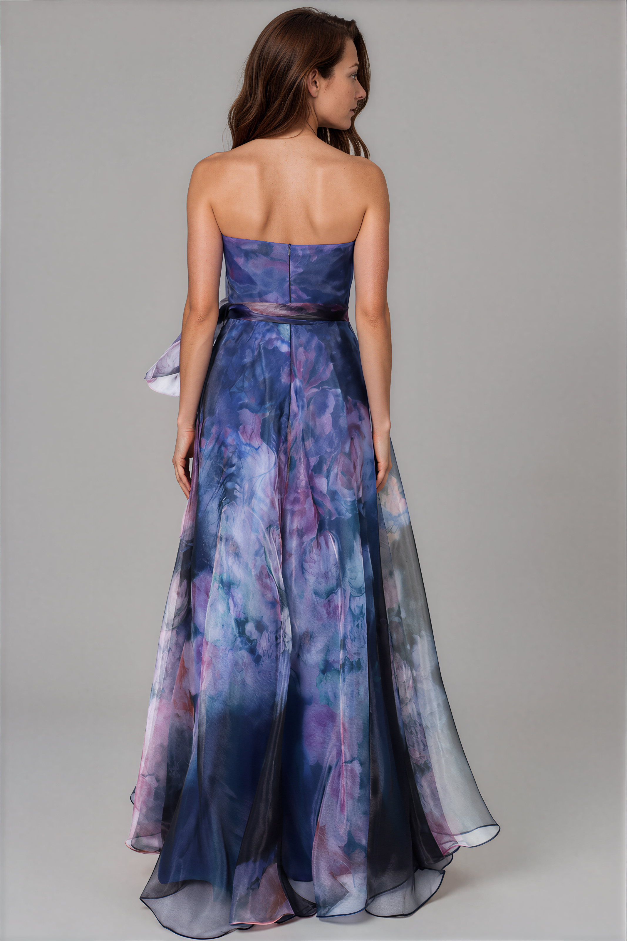 Strapless Organza Gown With Belt Gown Rene Ruiz Collection