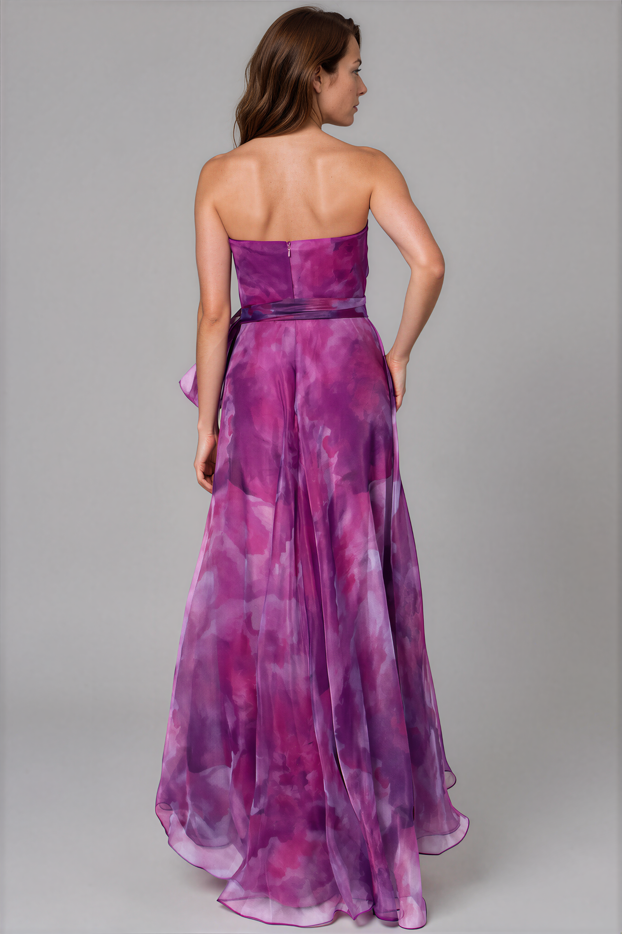 Strapless Organza Gown With Belt Gown Rene Ruiz Collection
