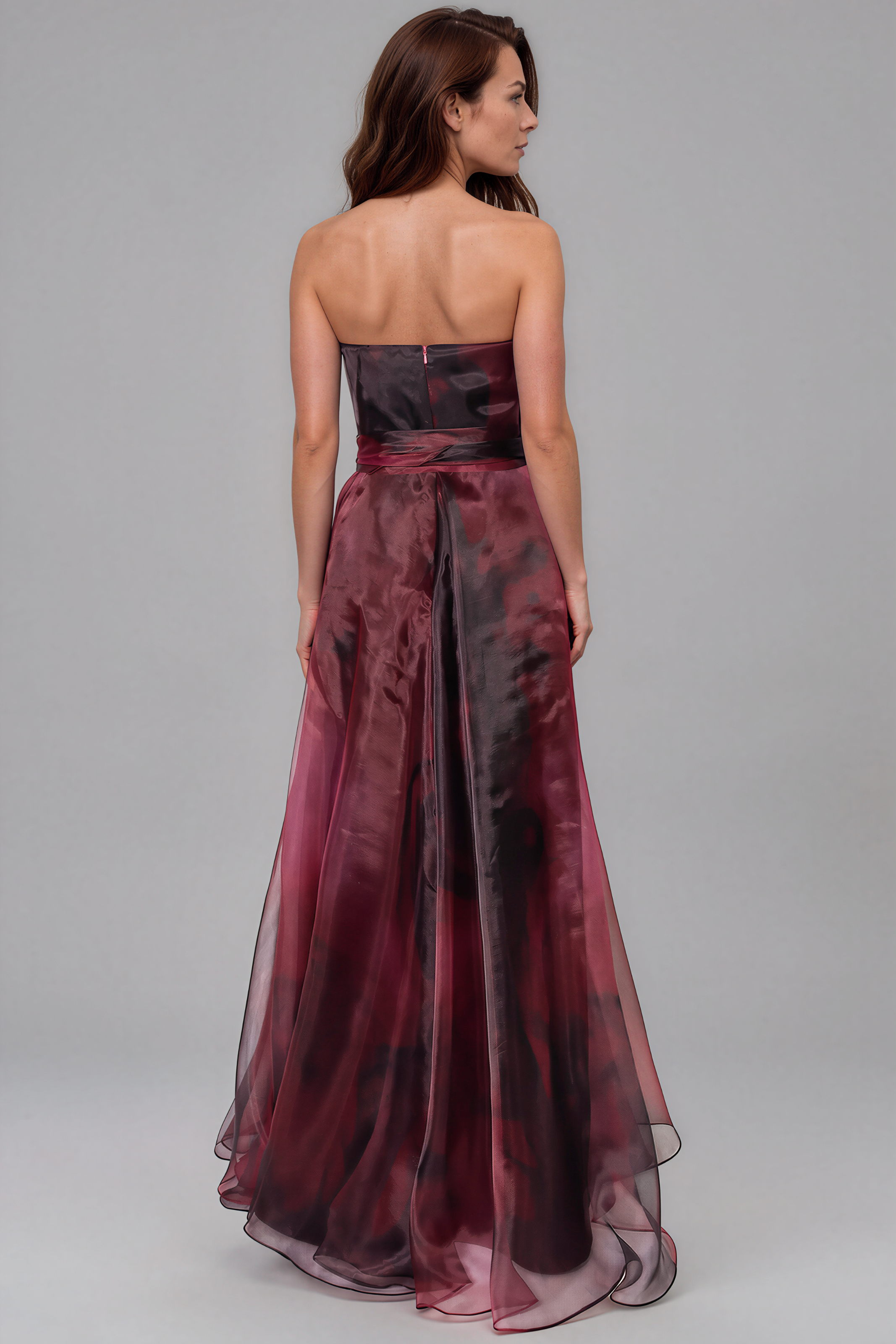 Strapless Organza Gown With Belt Gown Rene Ruiz Collection