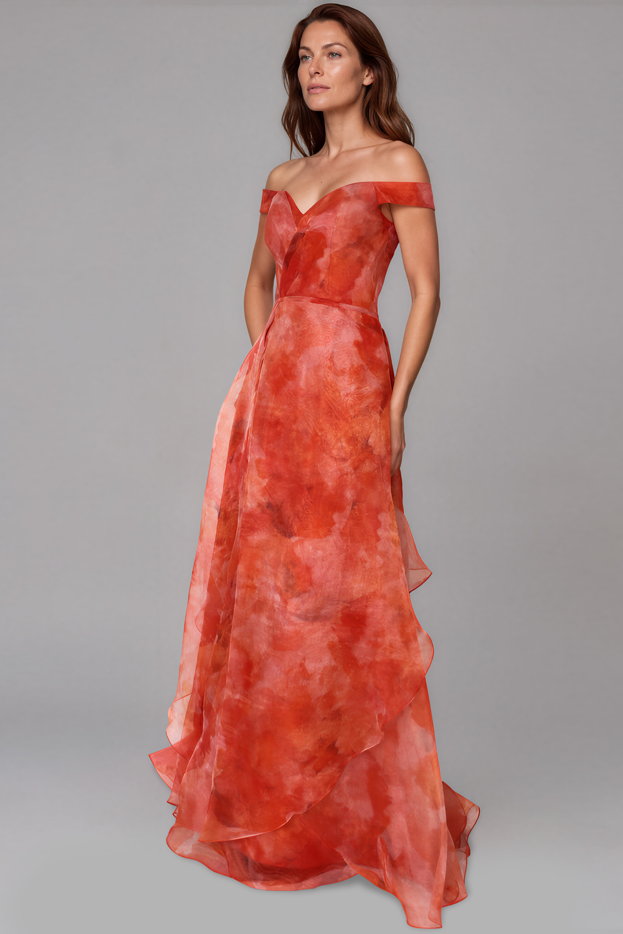 Off The Shoulder Organza A-line Gown Gown Rene Ruiz Collection