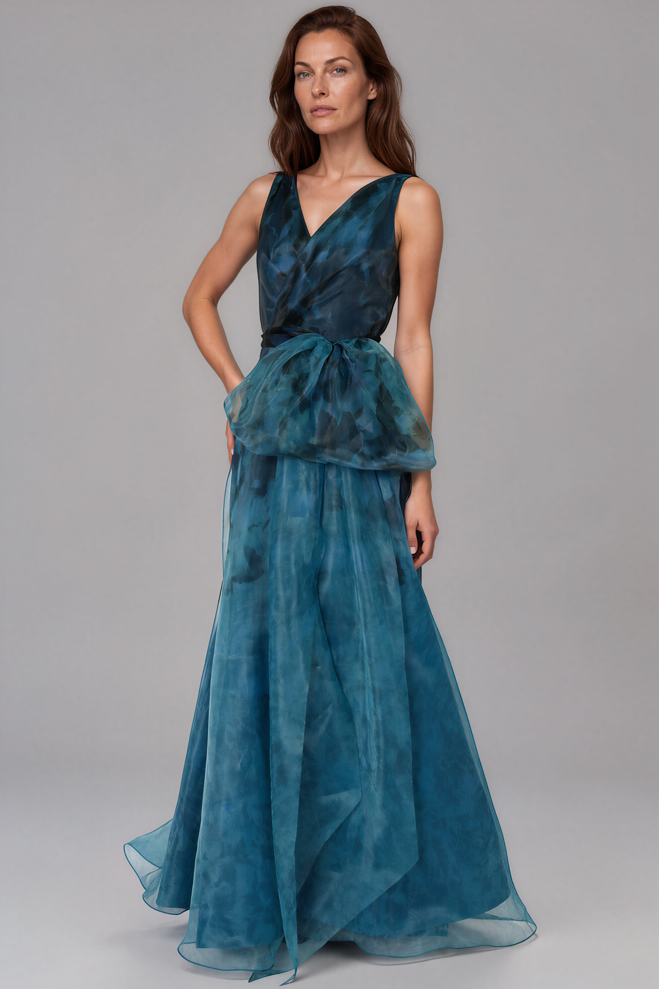 V-Neck Organza A-Line Gown Gown Rene Ruiz Collection