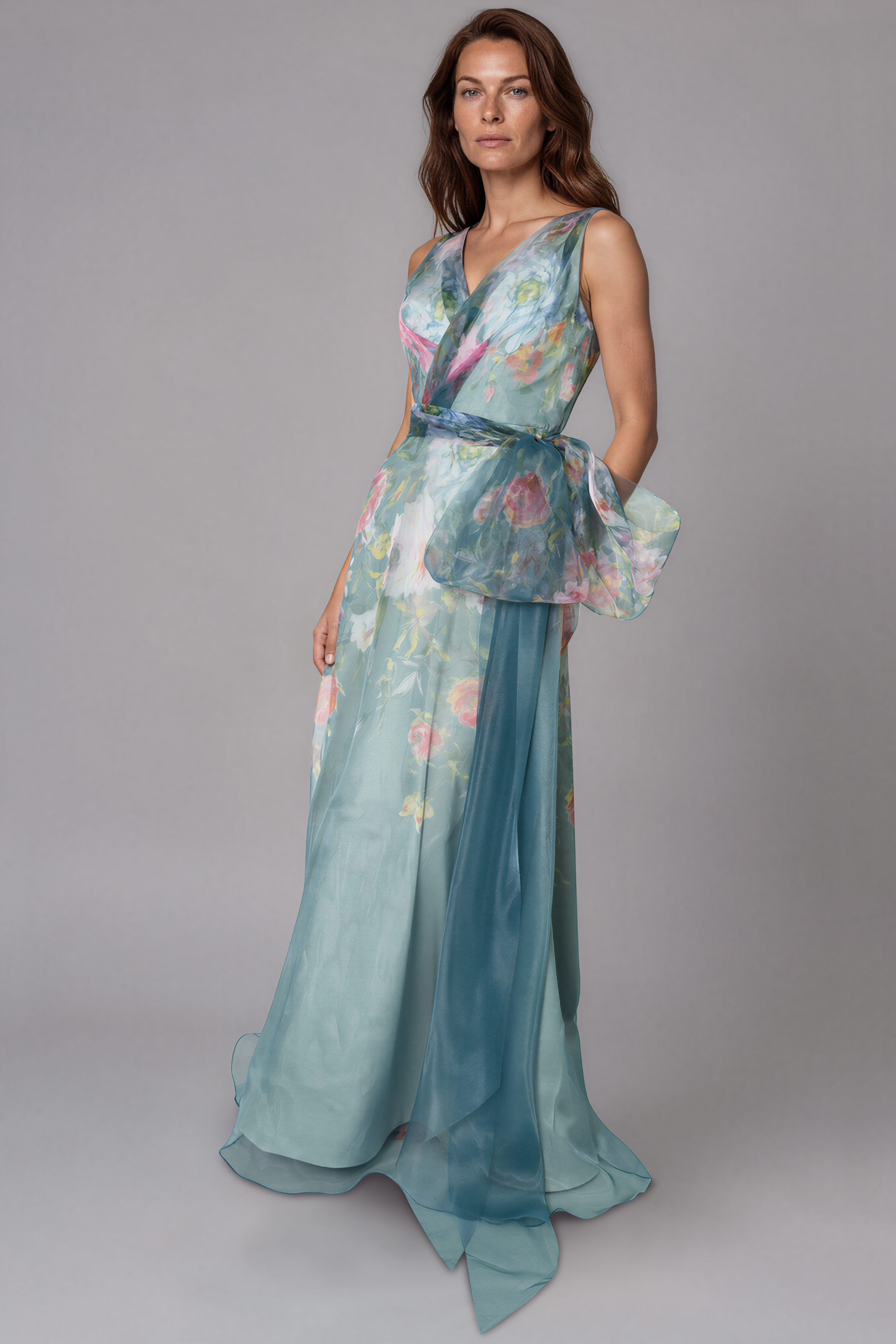 V-Neck Organza A-Line Gown Gown Rene Ruiz Collection