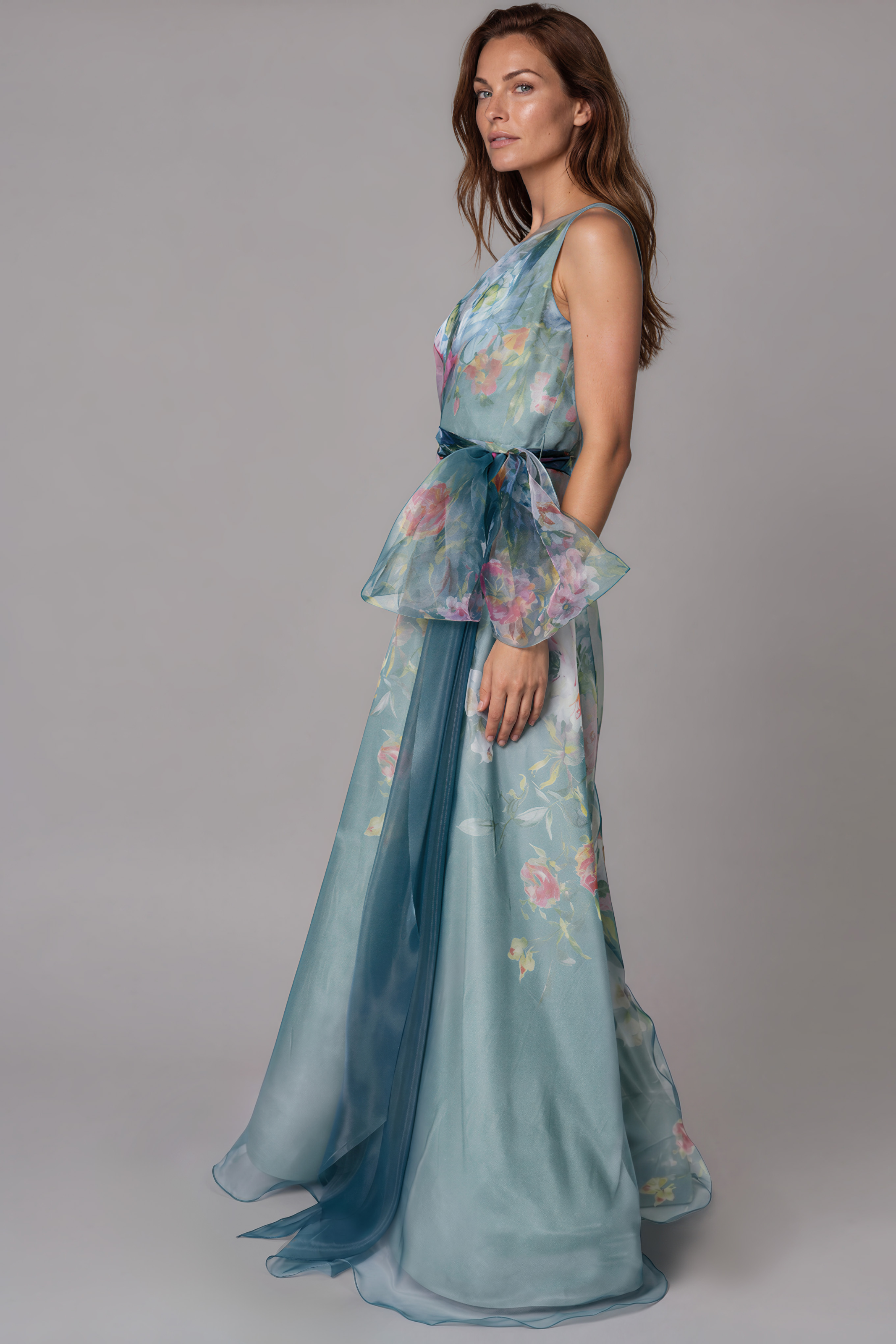 V-Neck Organza A-Line Gown Gown Rene Ruiz Collection