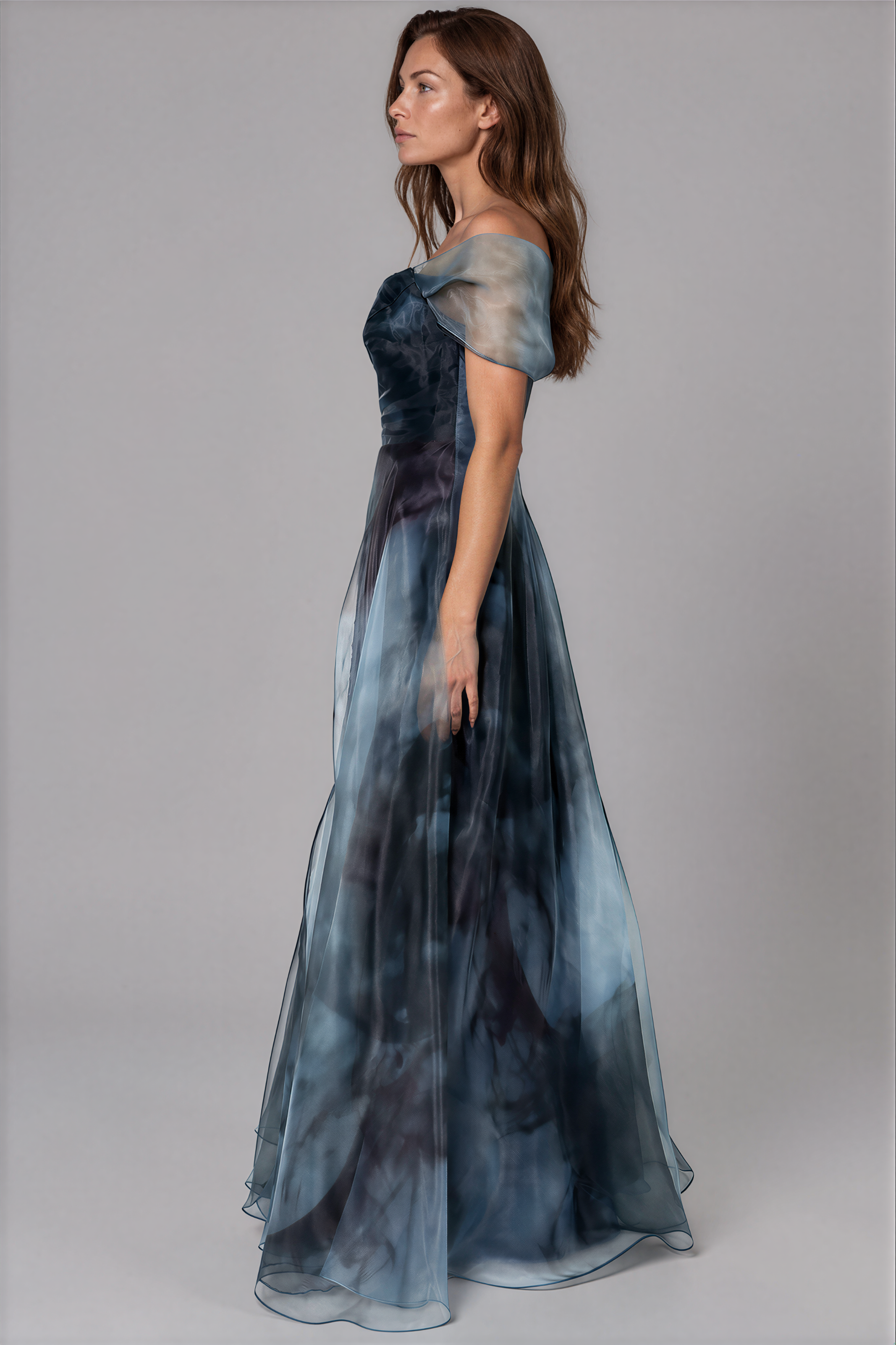 Wrap Sleeve Off The Shoulder Organza Gown Gown Rene Ruiz Collection