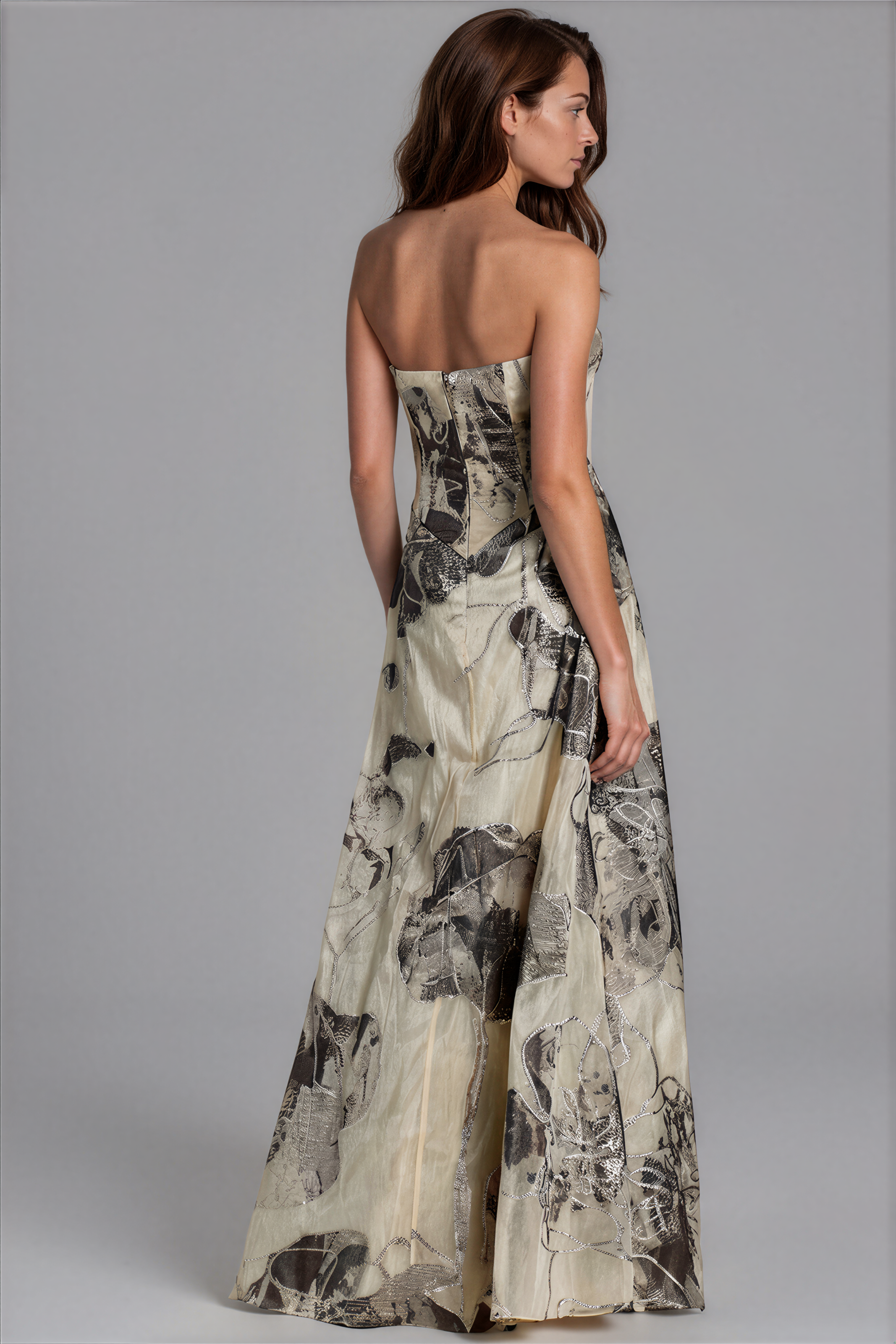 Strapless Floral A-line Fil Coupe Gown Gown Rene Ruiz Collection